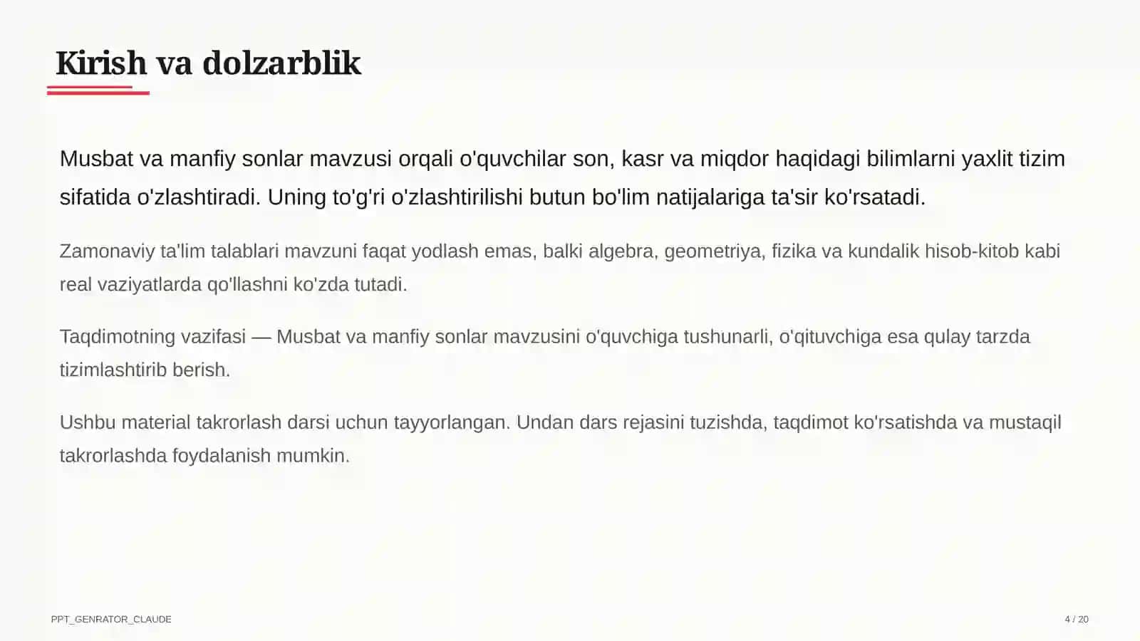 Musbat va manfiy sonlar (6-sinf) 4