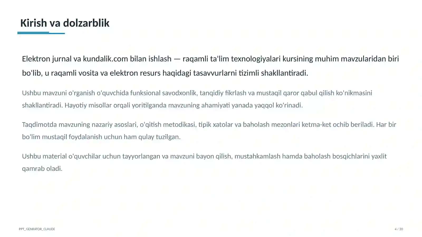 Dars rejasi 4