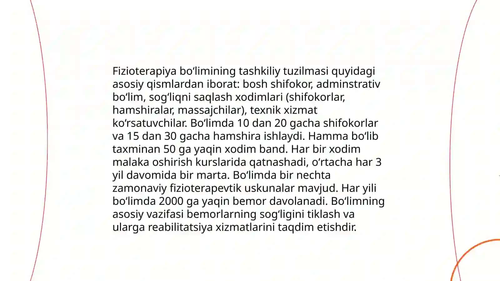 Fizioterapiya boʻlimining tuzilishi va ish tartibi 4