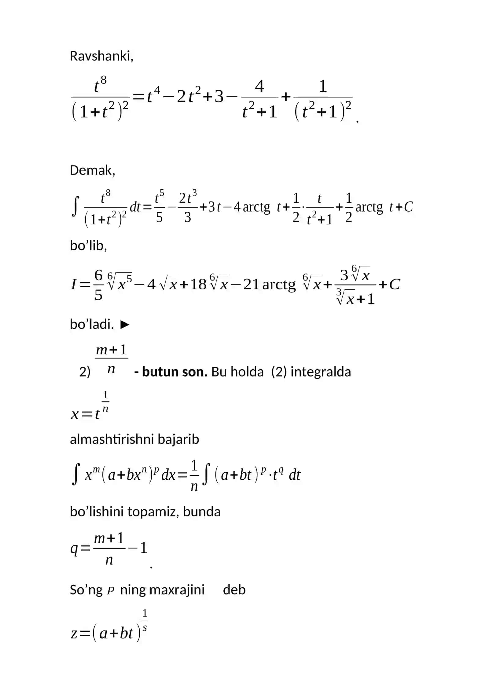 Binomial differentsialni integrallash 4