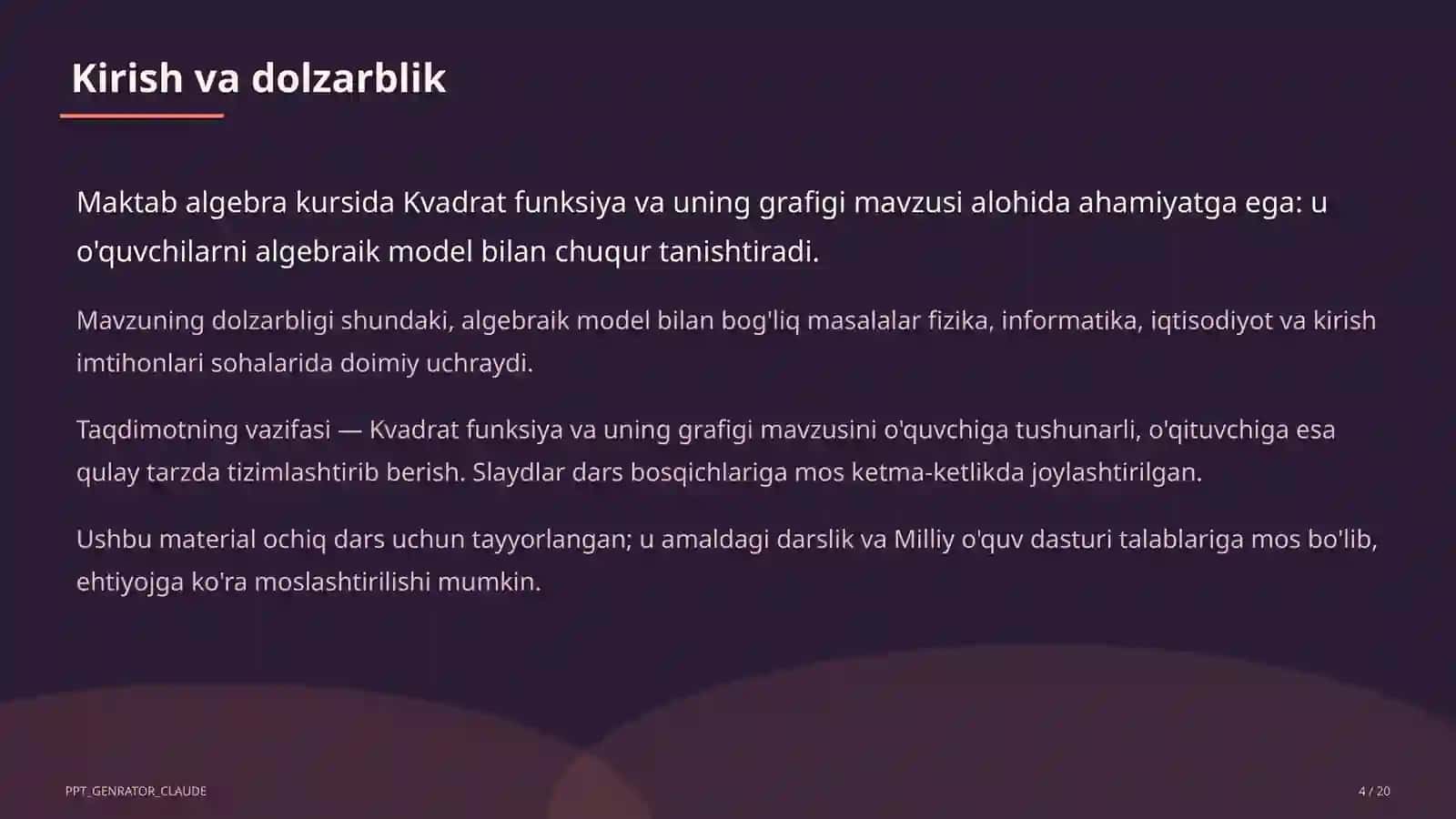 Kvadrat funksiya va uning grafigi (9-sinf) 4