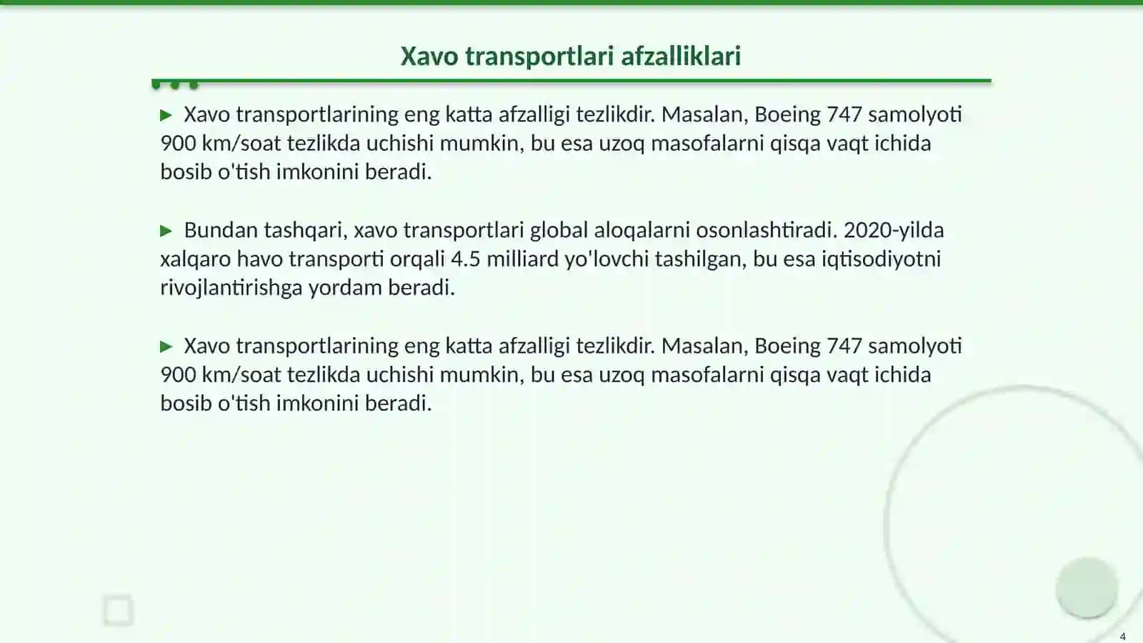 Xavo va yerusti transportlari mavzusida mashgulot ishlanmasi 4
