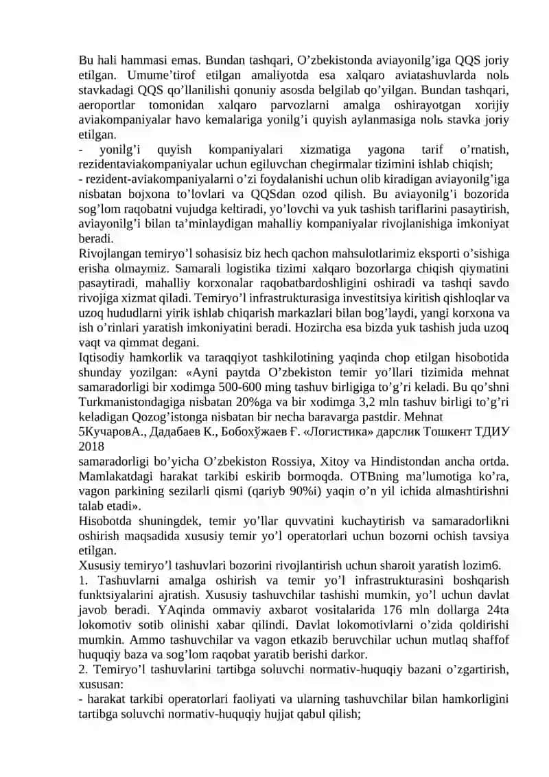 Rеspublikаmizdа аviа vа tеmir yo’l trаnspоrtidа yuk vа yo’lоvchi tаshishdаgi muаmmоlаr 4