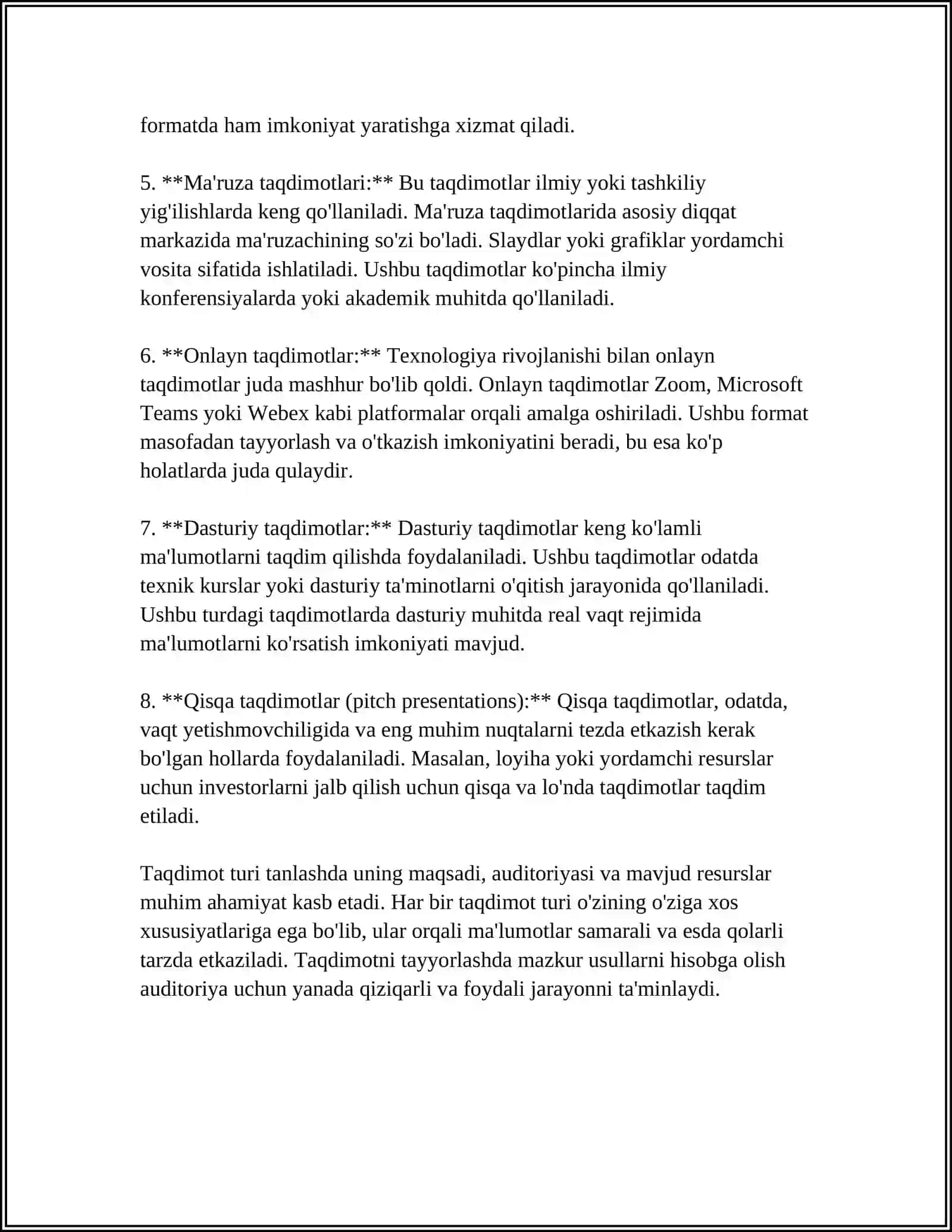 TAQDIMOT TAYYORLASH VA TAQDIM ETISH USUL VA VOSITALARI 4
