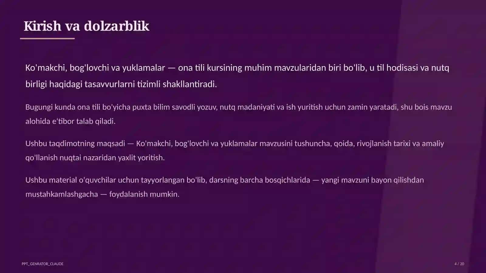 Ko'makchi, bog'lovchi va yuklamalar (7-sinf) 4