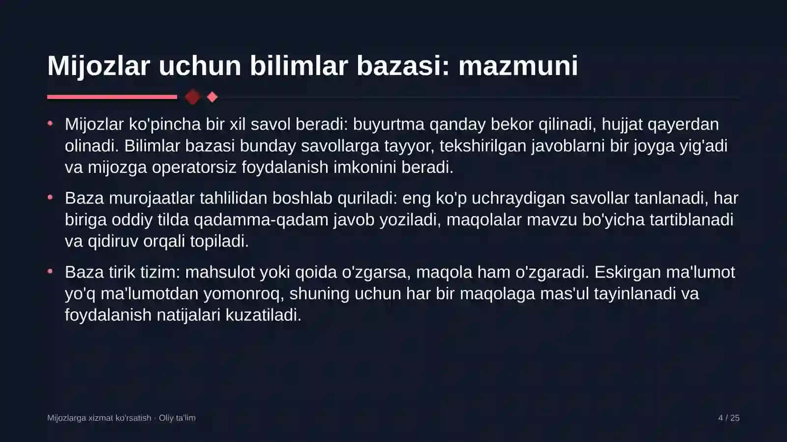 Faktoring kompaniyalarida mijozlar uchun bilimlar bazasini yaratish 4