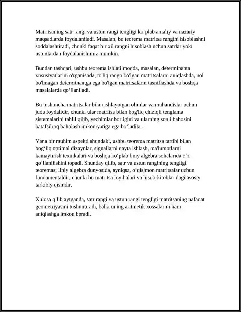 MATRITSANING RANGI HAQIDAGI TEOREMO 4