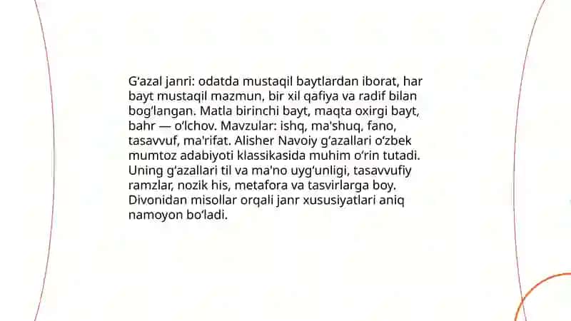 Adabiy tur va janrlar.O‘zbek mumtoz adabiyoti namunalari misolida Kulmanova Komila 4
