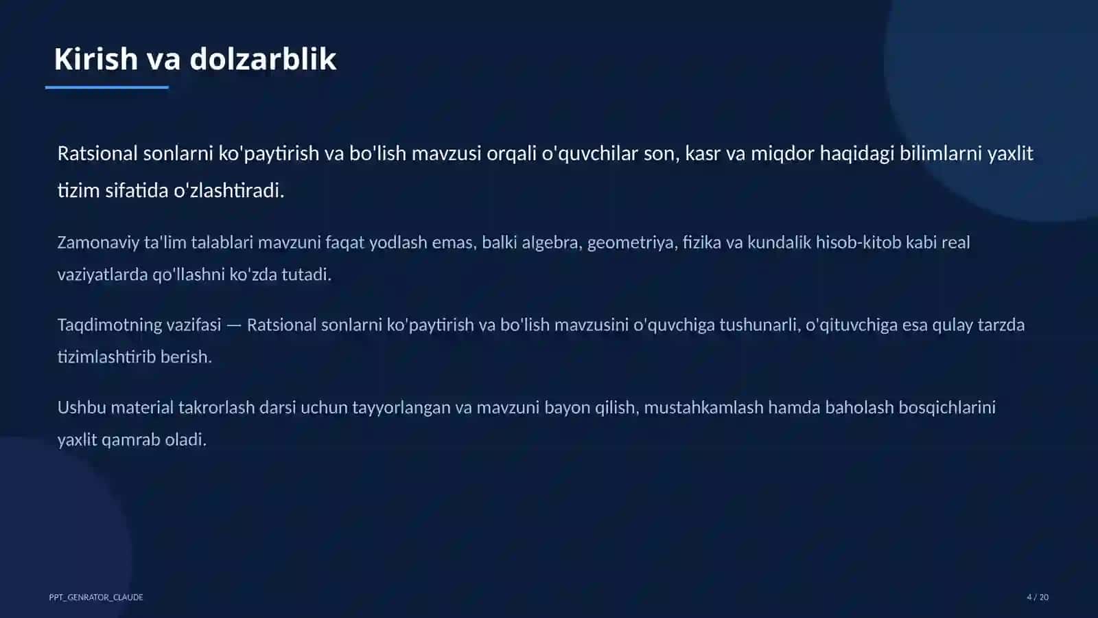 Ratsional sonlarni ko'paytirish va bo'lish (6-sinf) 4