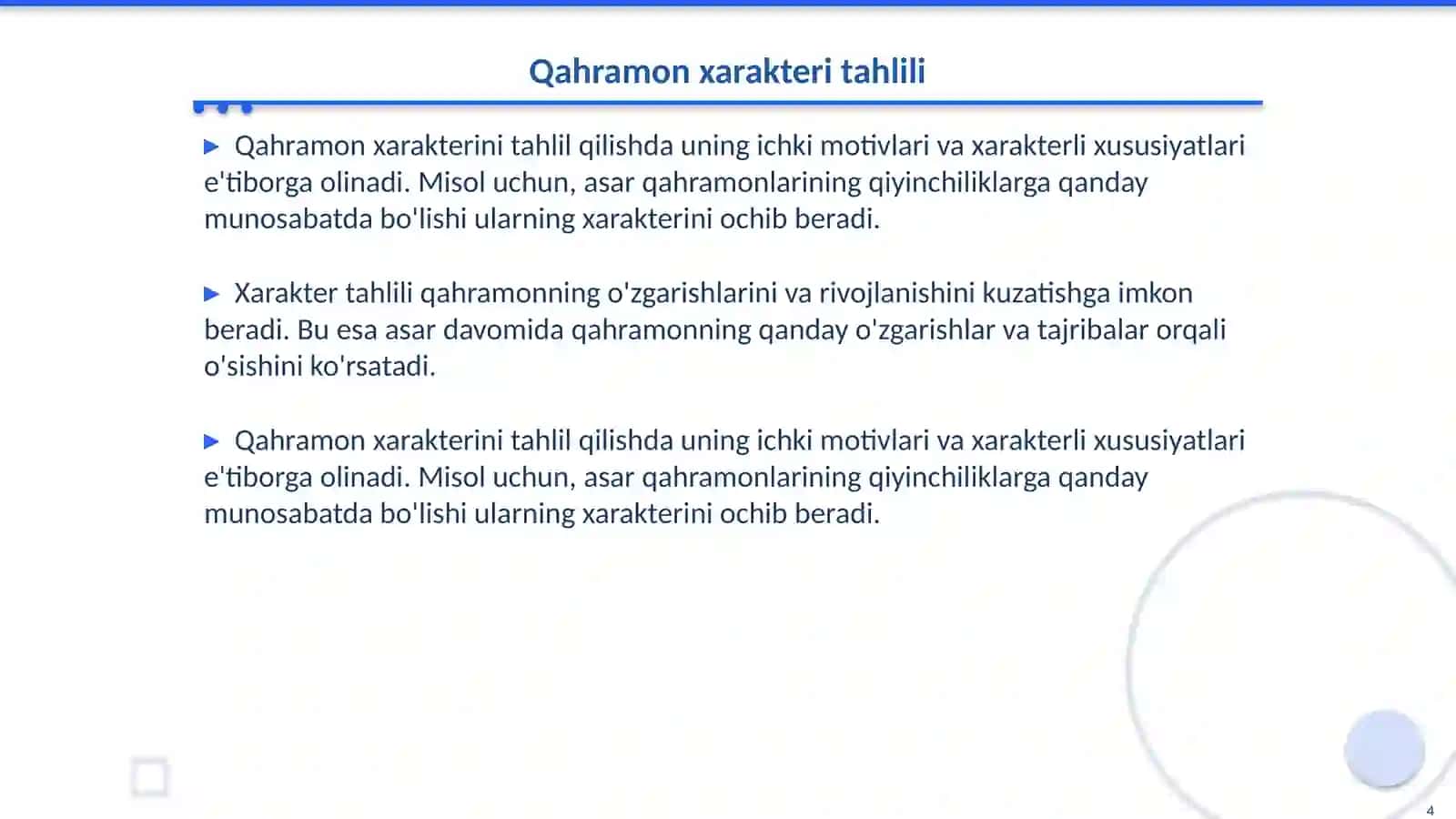 Asar qahramonlari ustida ishlash 4