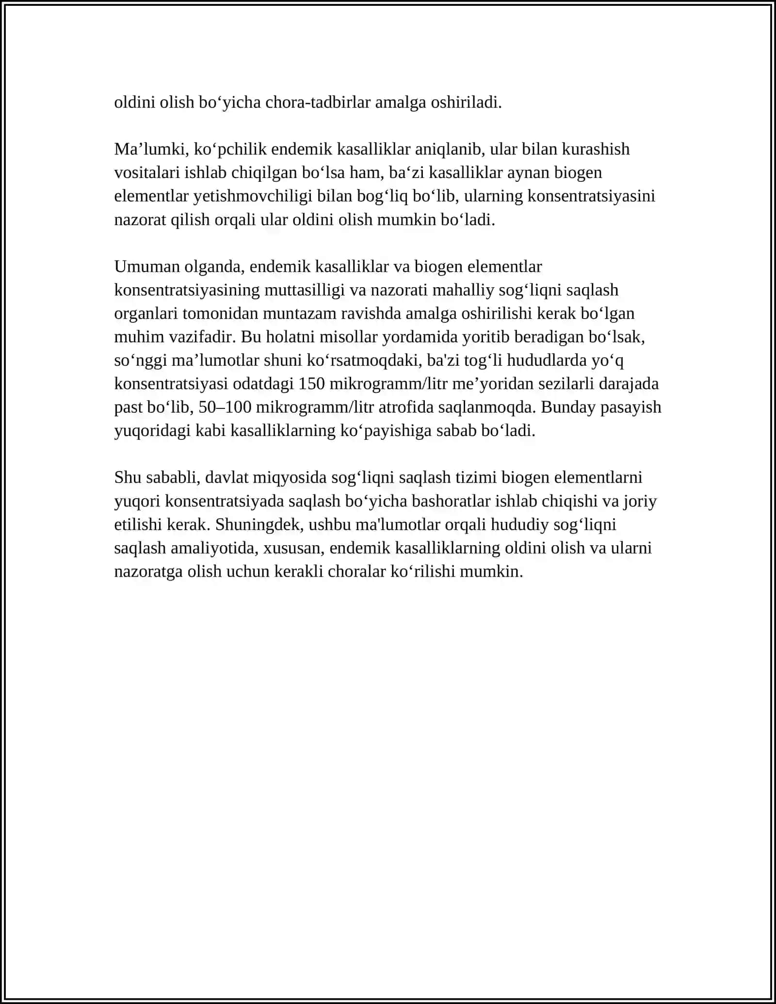 BIOGEN ELENENTLAR KONSENTRATSIYASI OZGARISHI BILAN BOGʻLIQ BOLGAN ENDEMIK VA KASB KASALLIKLARI 4