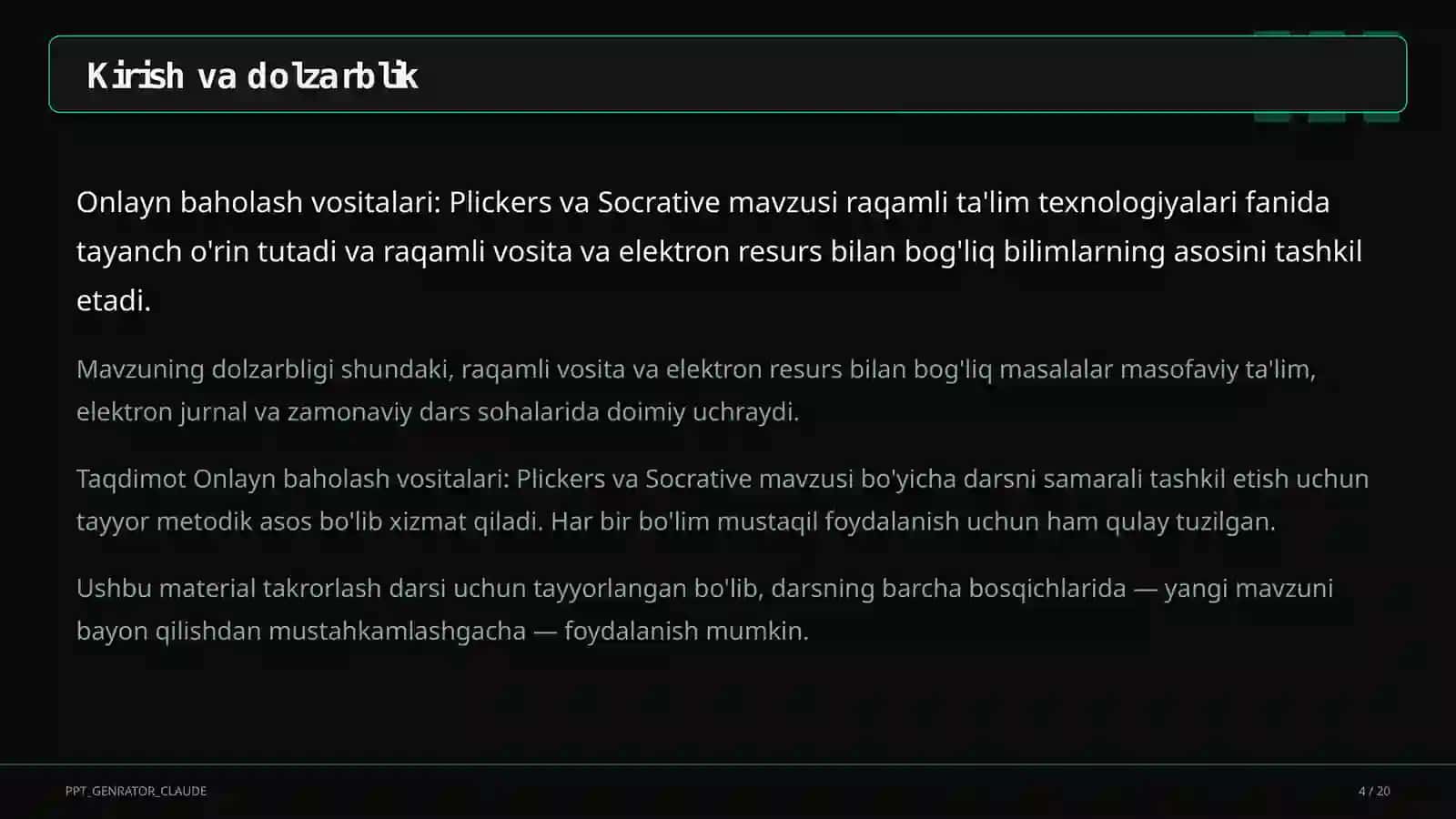 Onlayn baholash vositalari: Plickers va Socrative 4