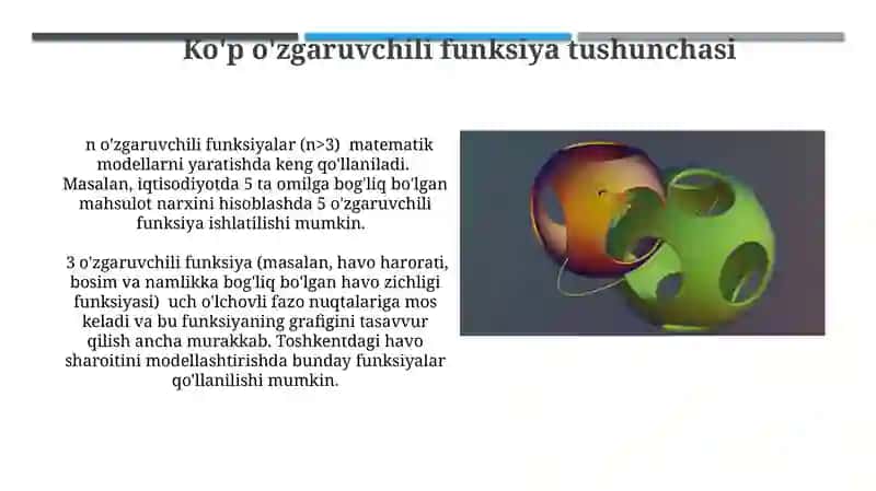 Ko’p o’zgaruvchi funksiya uning aniqlanish sohasi limiti va uzluksizligi 4