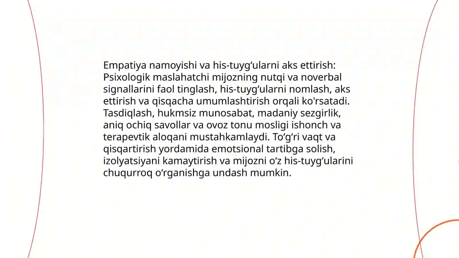 Psixologik maslahatchi tomonidan konsultativ aloqani qoʻllash malakalari 4