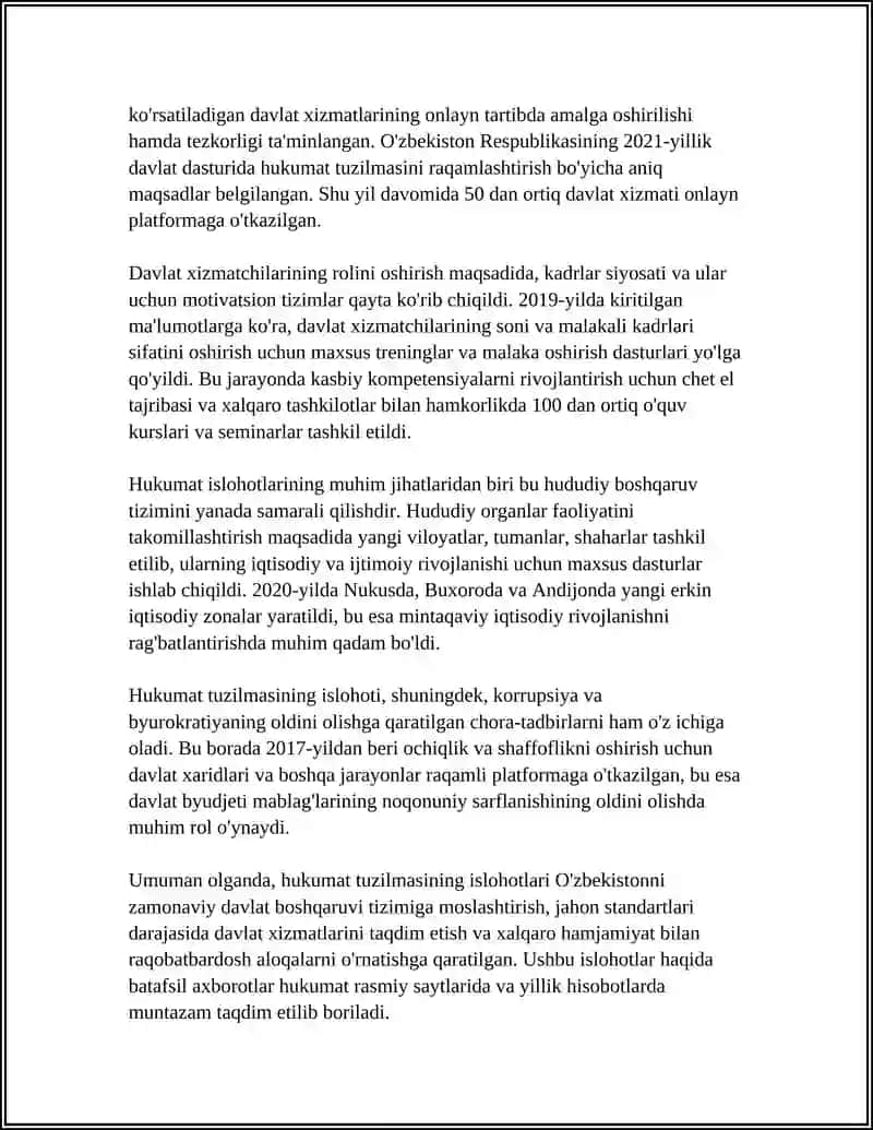 MUSTAQILLIK YILLARIDA DAVLAT BOSHQARUVI TIZIMIDA AMALGA OSHIRILGAN ISLOHOTLAR 4