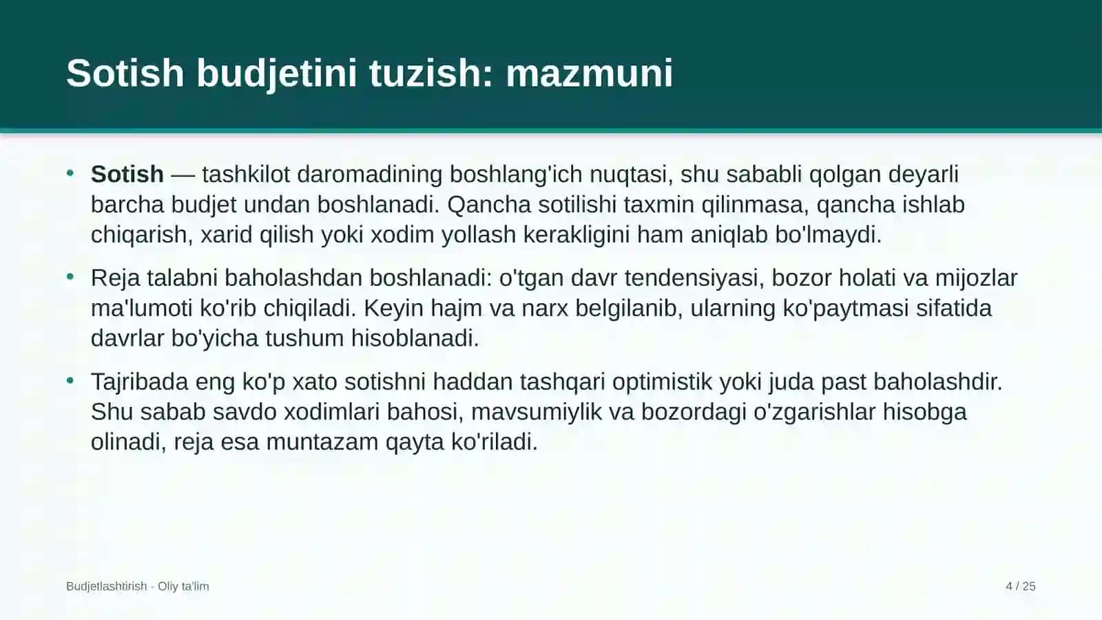 uzumchilikda sotish budjetini tuzish 5534 4