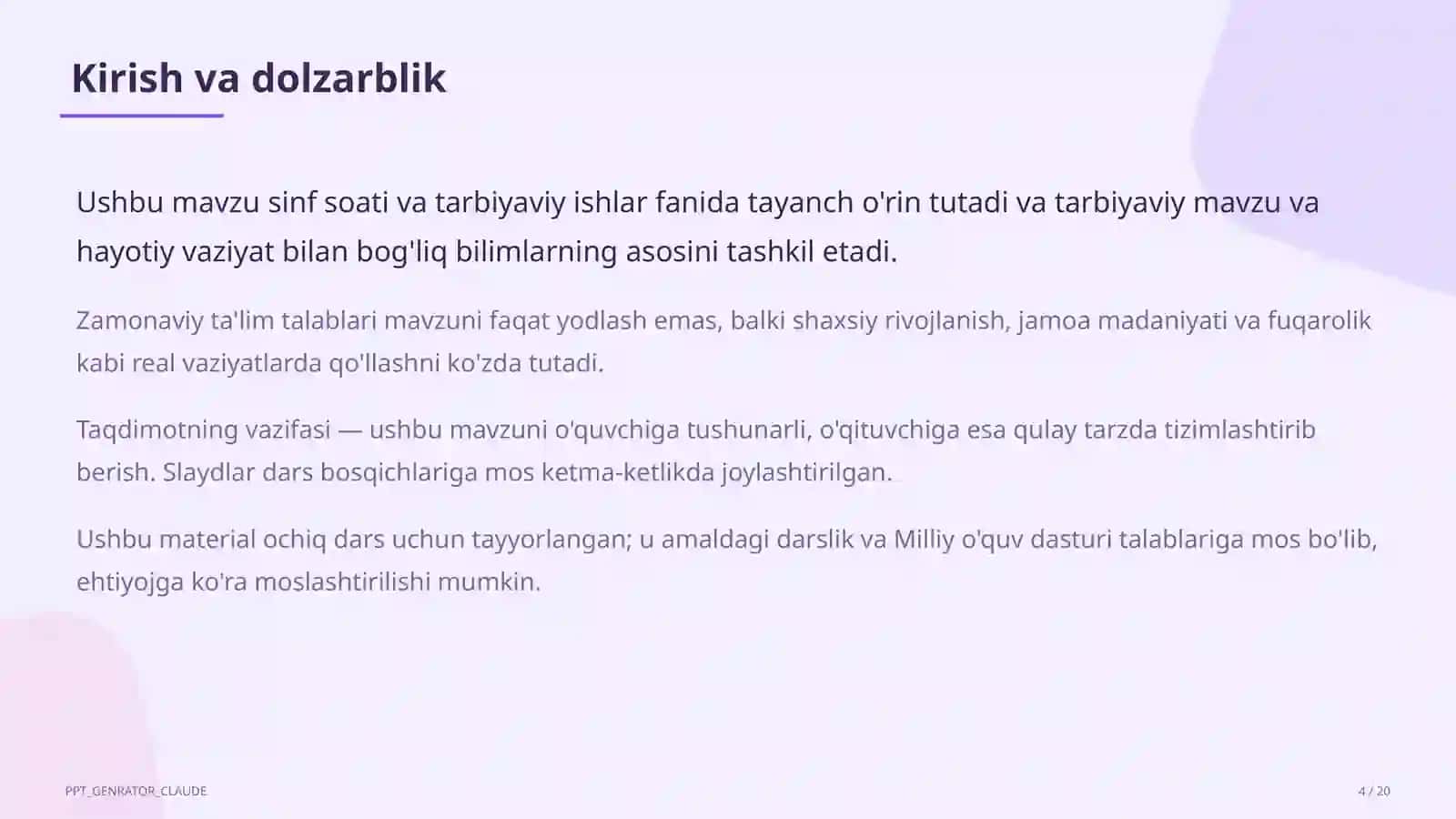 Sinf soati va tarbiyaviy tadbirlar 4