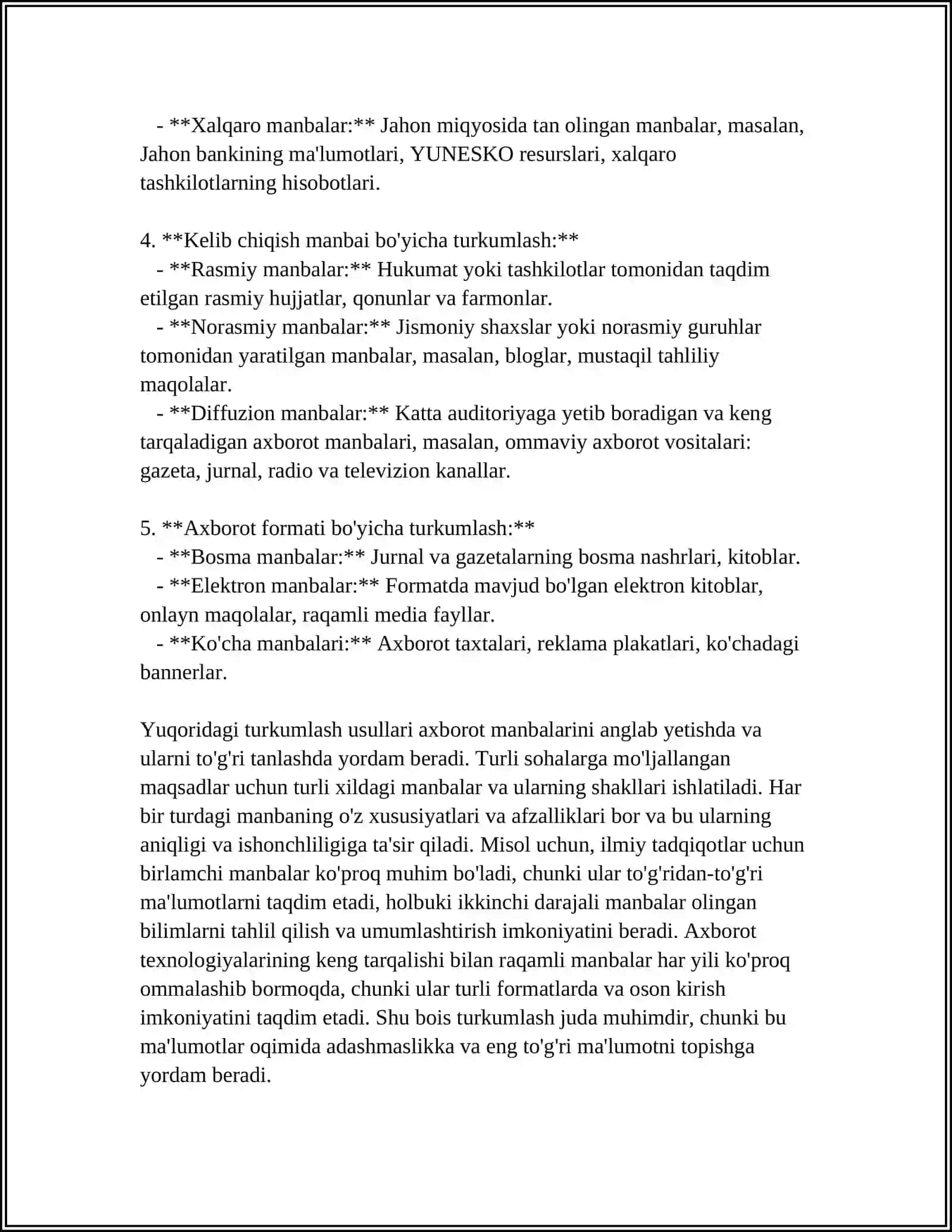 AXBOROTNI YETKAZIB BERUVCHI MANBANING AXBOROT XARAKTERIGA BOG'LIQLIGI 4