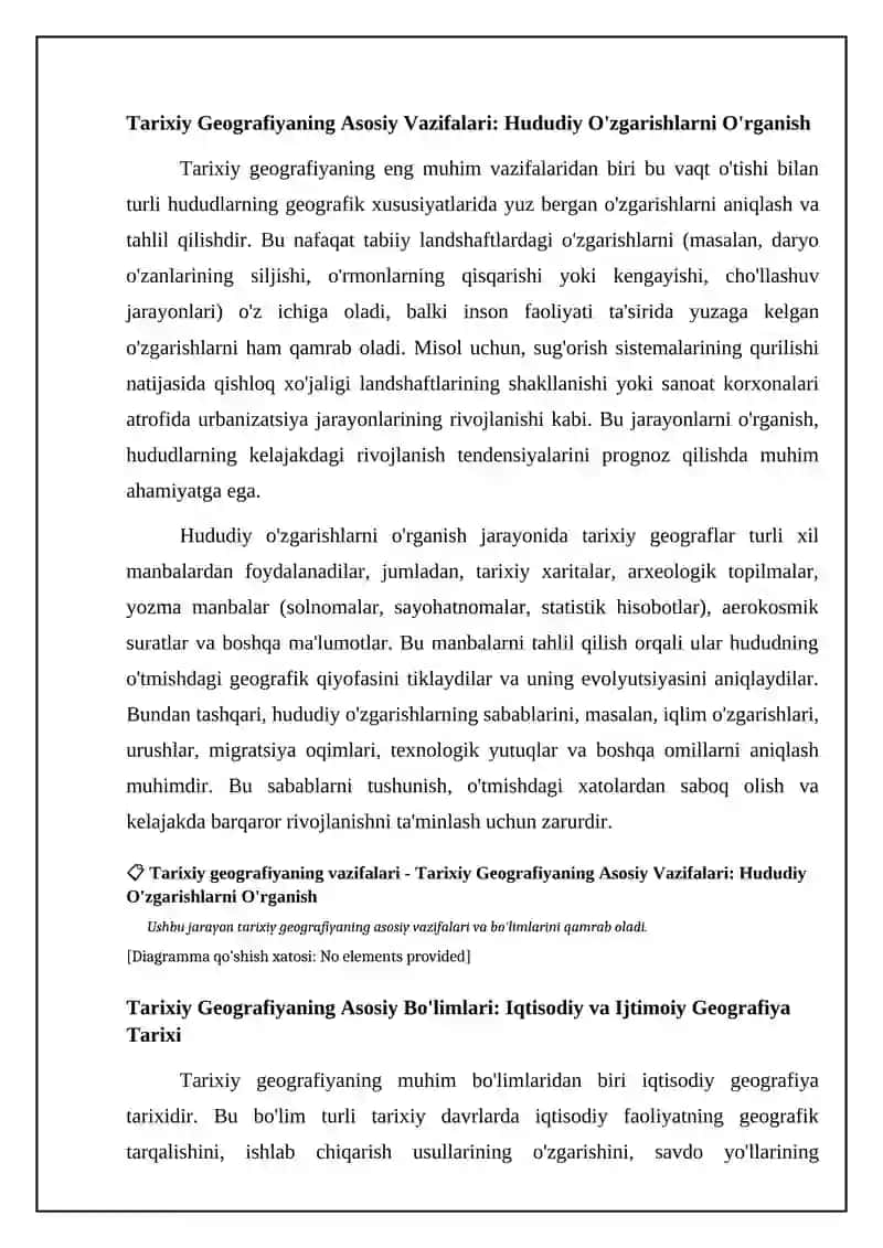Tarixiy geografiyaning vazifalari. Tarixiy geografiyaning asosiy bo'limlari 4