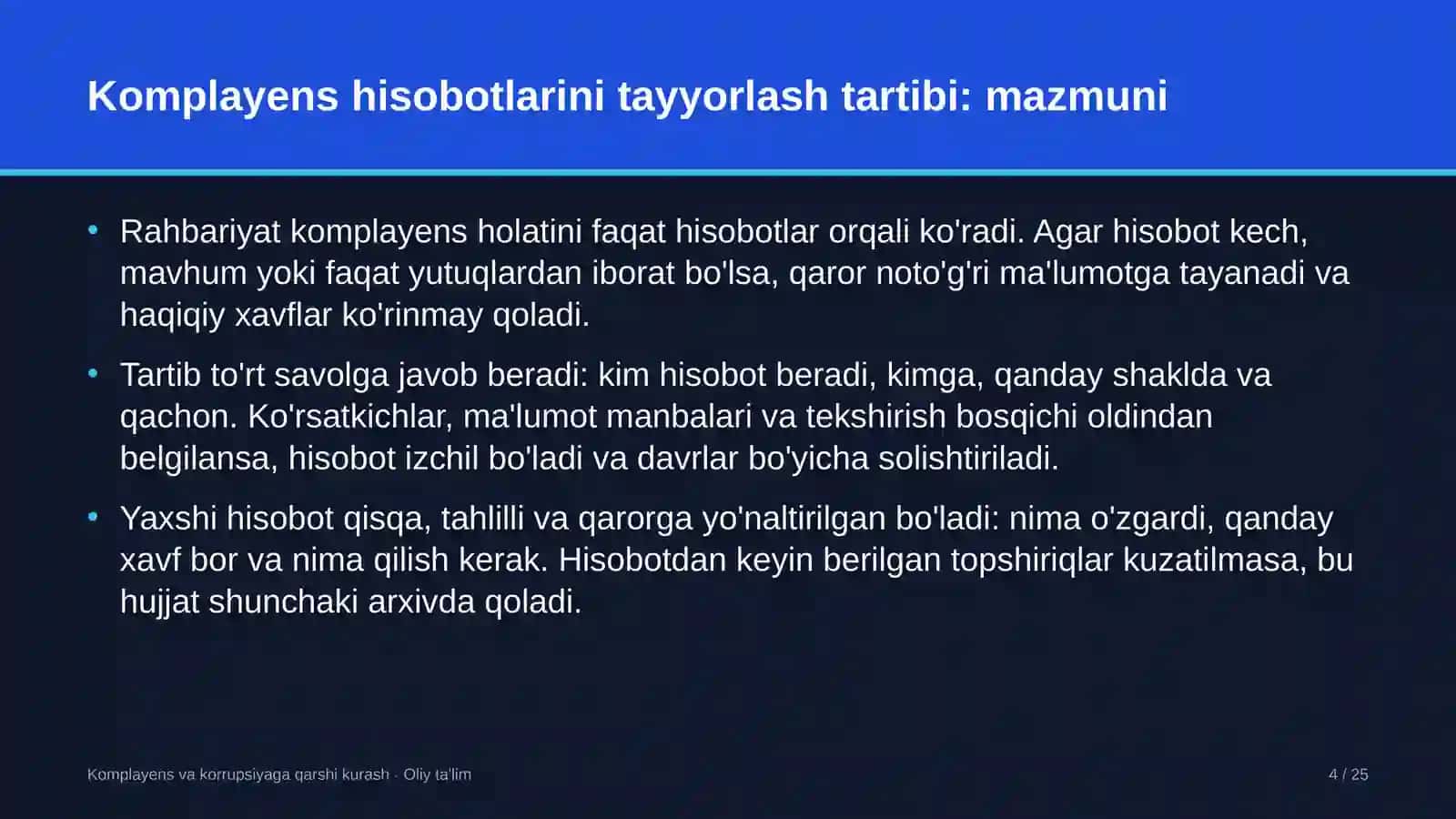 xususiy universitetlarda komplayens hisobotlarini tayyorlash tartibi 7363 4