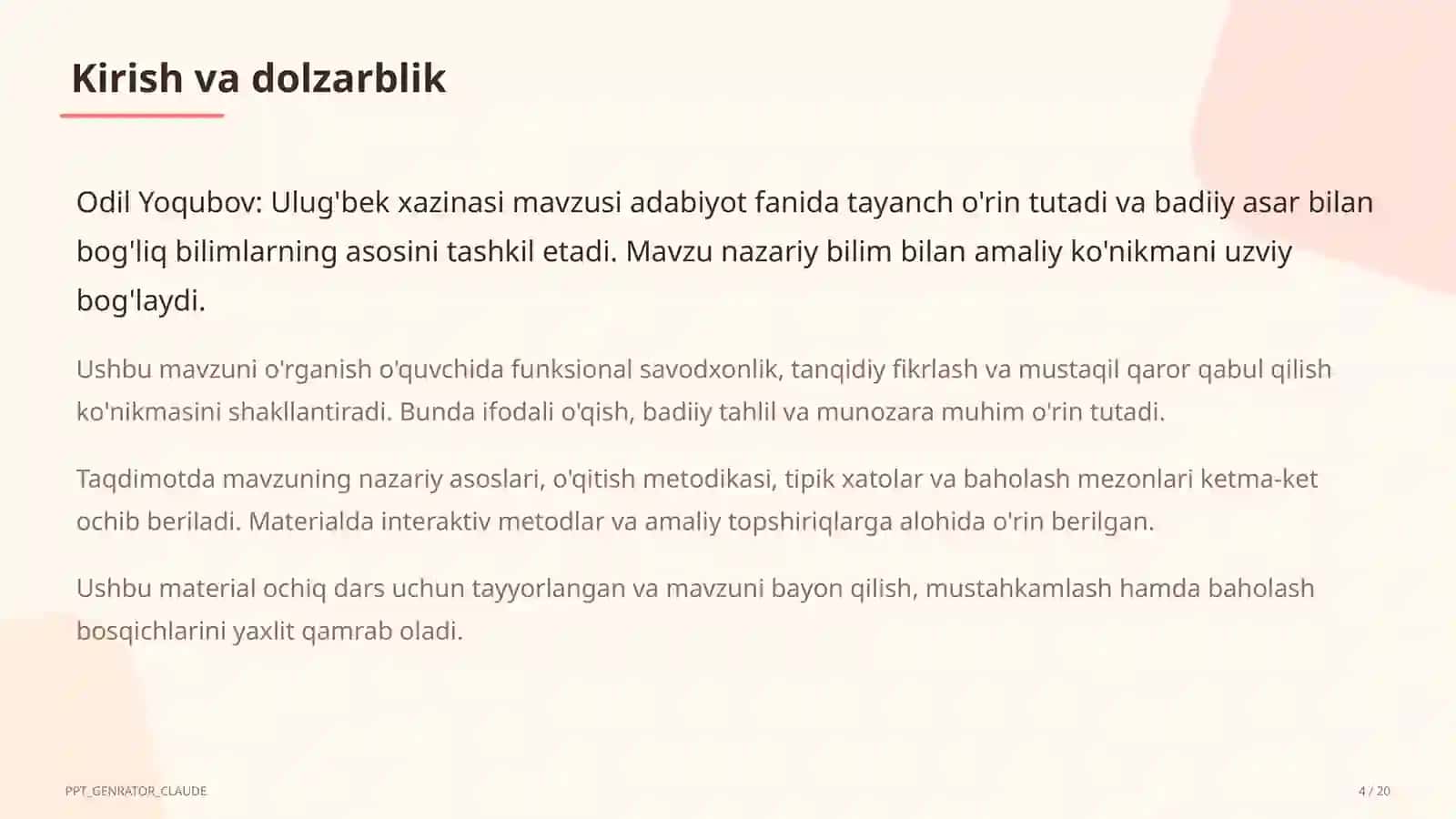 Odil Yoqubov: Ulug'bek xazinasi (8-sinf) 4