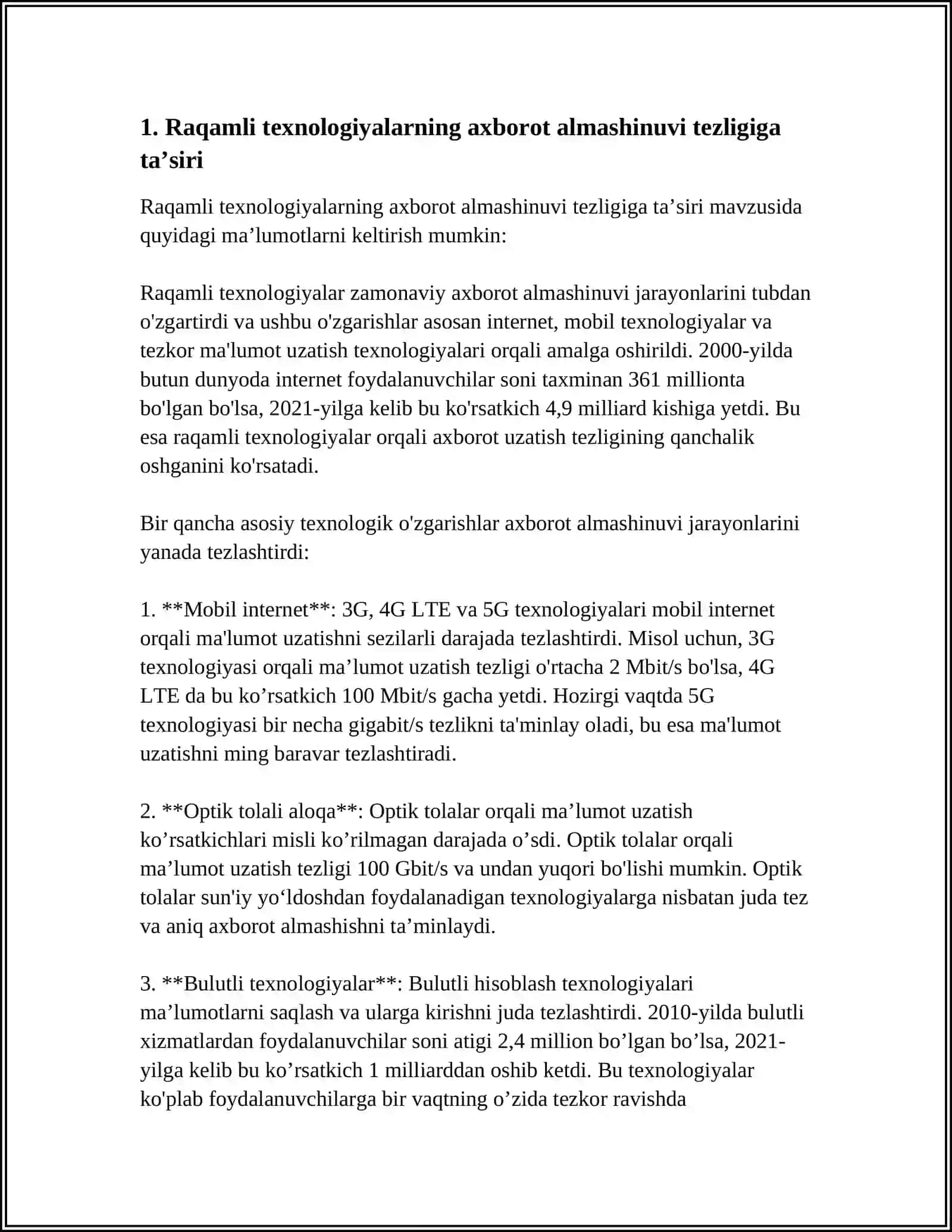 RAQAMLI TEXNOLOGIYALARNING ZAMONAVIY JAMIYAT RIVOJLANISHIGA TA’SIRI TENDENTSIYALARI (AT MUTAXASSISLARI VA ISTE’MOLCHILAR OʻRTASIDAGI TAFOVUT XAVFI) 4