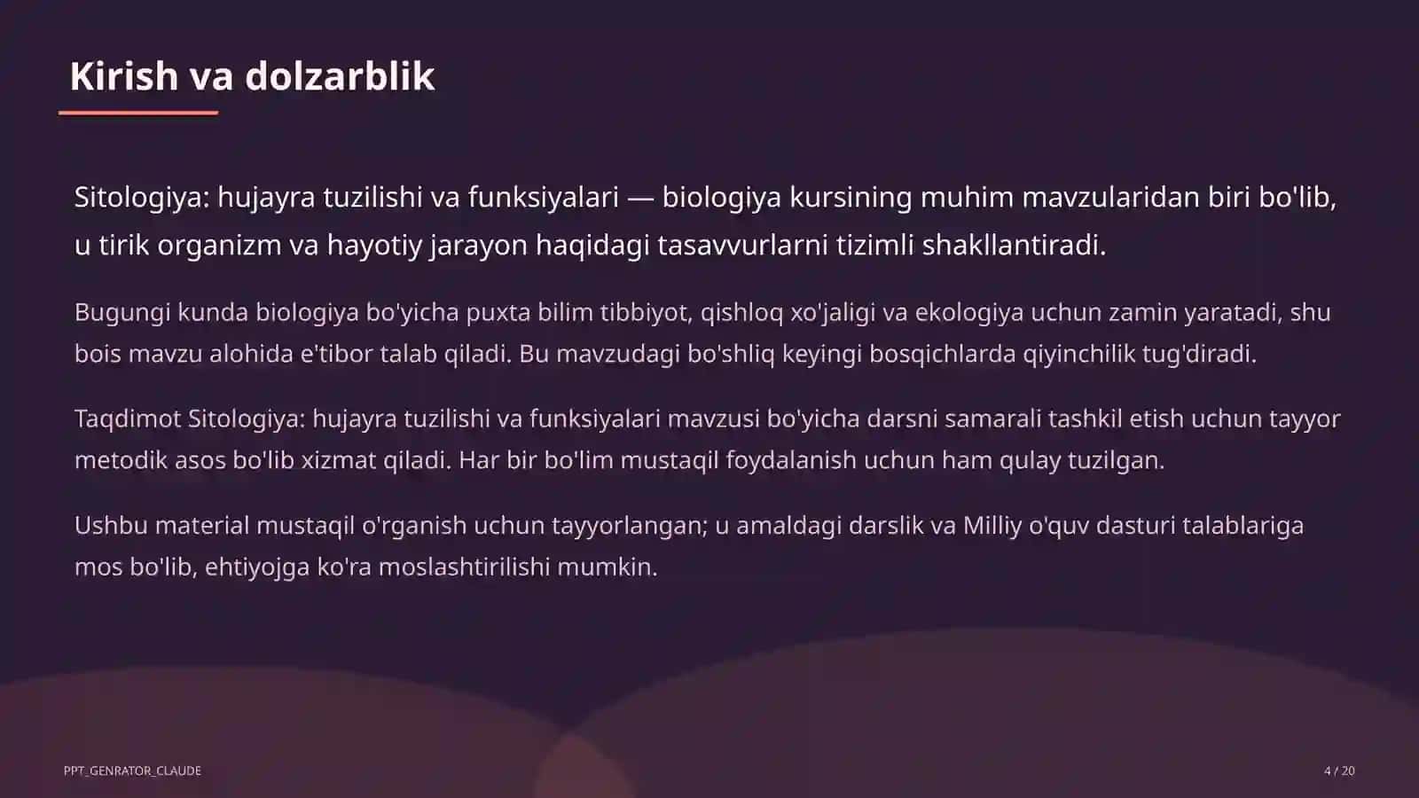 Sitologiya: hujayra tuzilishi va funksiyalari (9-sinf) 4