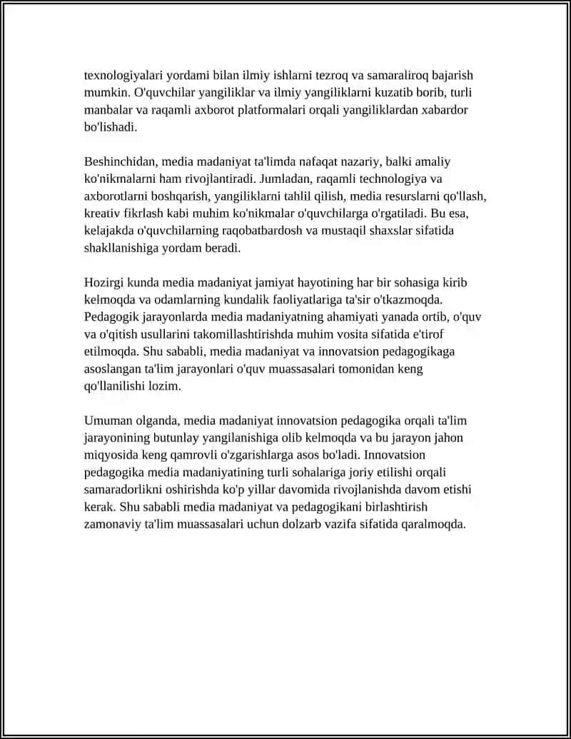 MEDIA MADANIYAT VA INNOVATSION PEDAGOGIKA MAVZUSIDA 5 TA RASMLI SLAYDDAN IBORAT TAQDIMOT 4