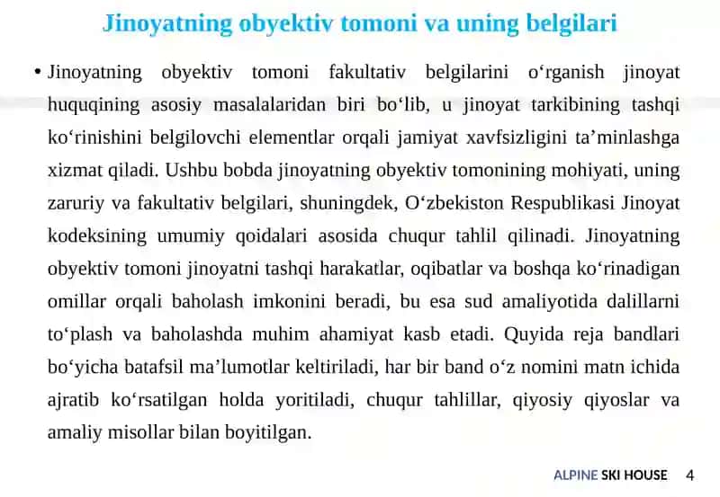 Jinoyatning obyektiv-tomonli fakultativ belgilari 4