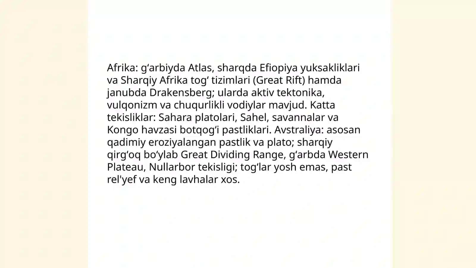 Afrika va Avstraliya materigi tabiatiga qiyosiy tarif 4