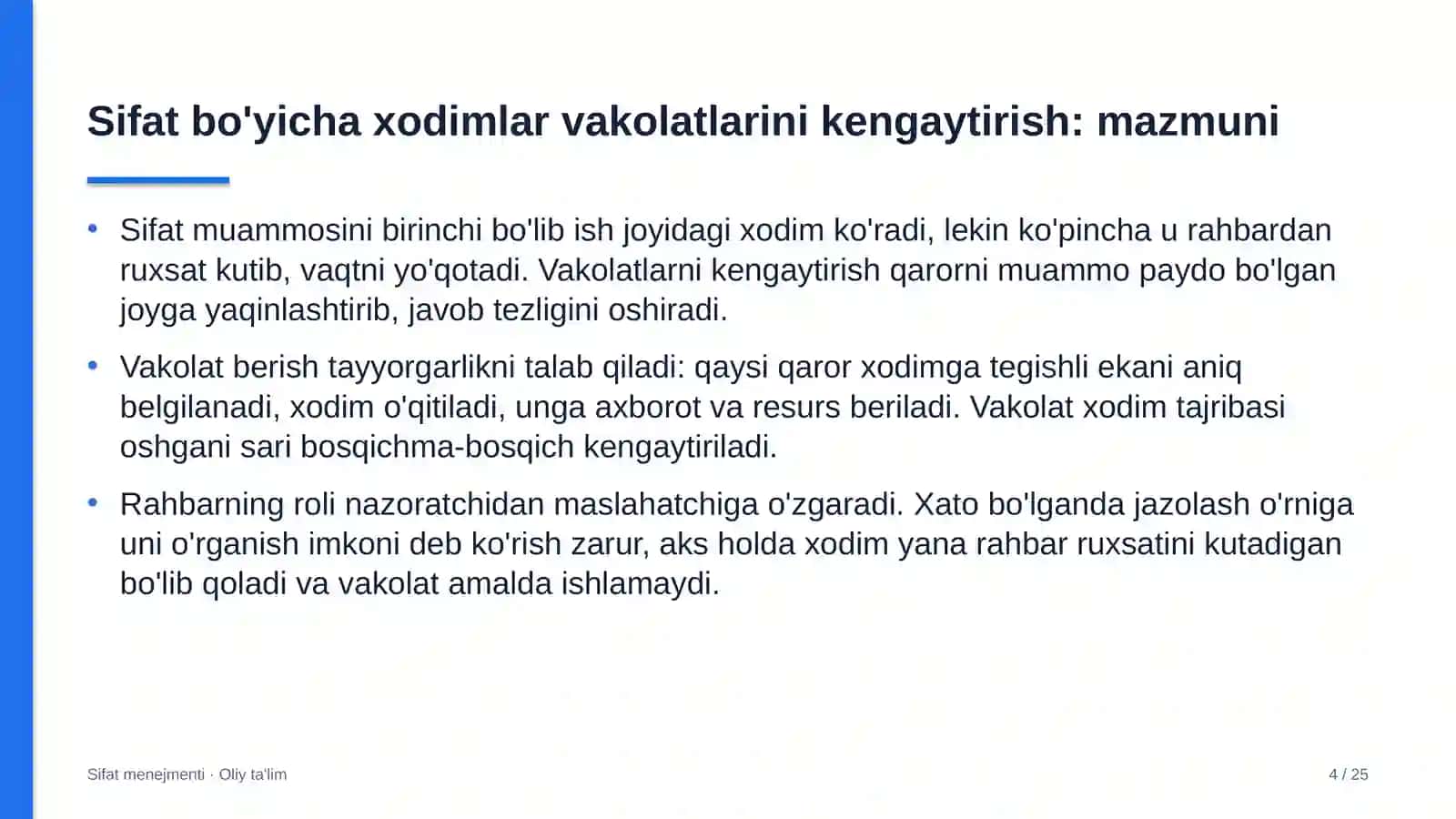 Kompyuter texnikasi ishlab chiqarishda sifat bo'yicha xodimlar vakolatlarini kengaytirish 4