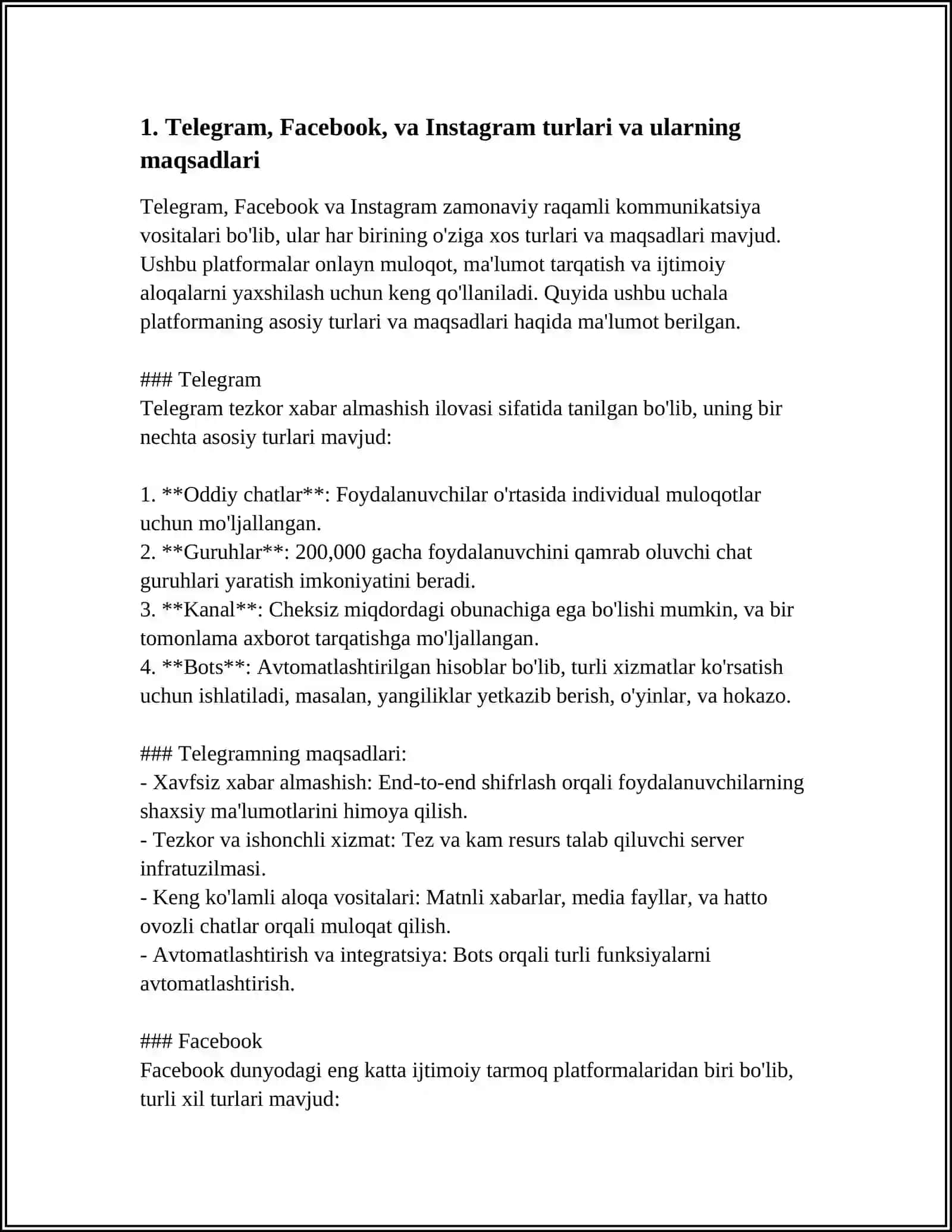 TELEGRAM FACEBOOK INSTAGRAM TUSHUNCHALARI VA QIYOSIY TAHLILI 4