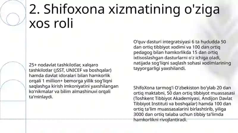 Shifoxona maktablari tibbiyot muassasasi va taʼlim maktablari 4