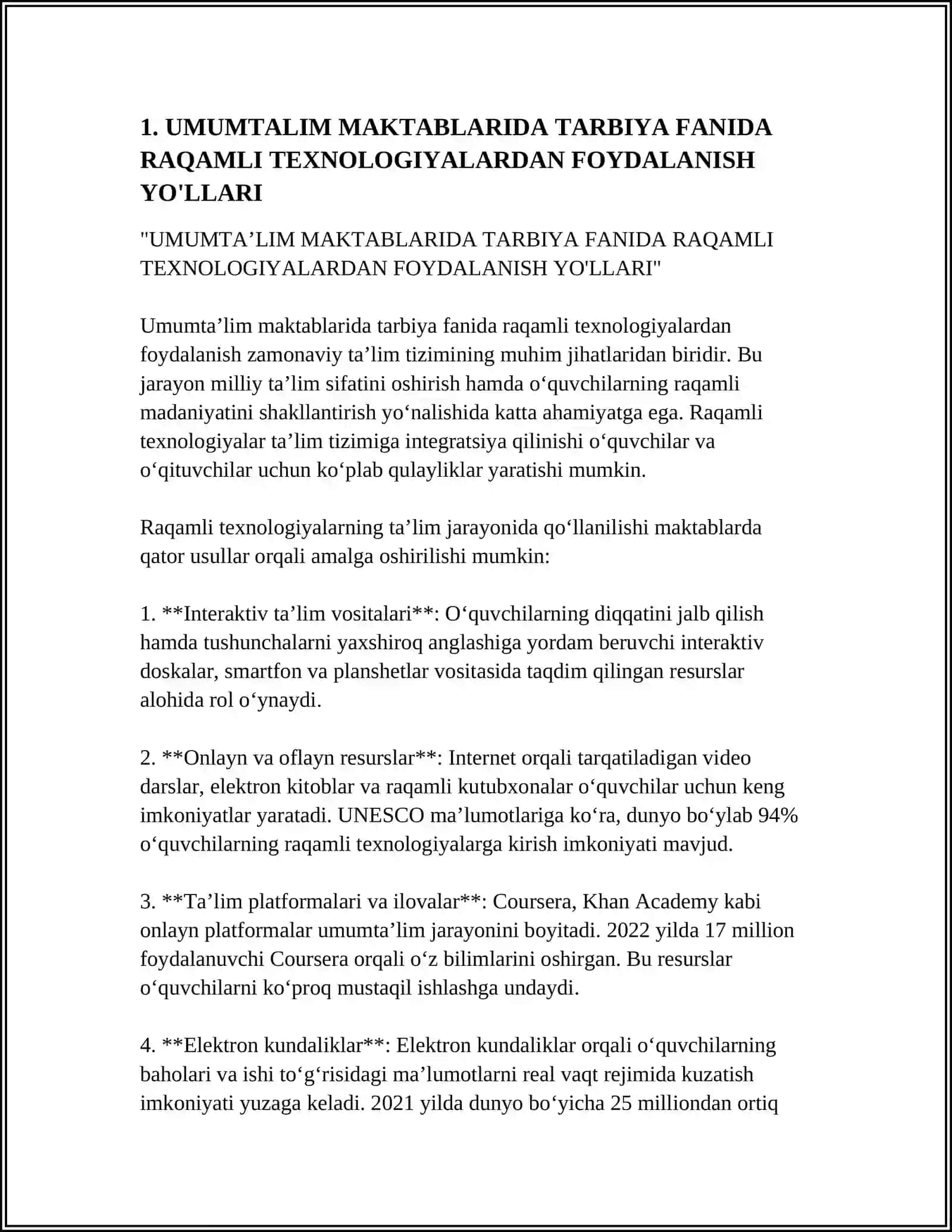 UMUMTA’LIM MAKTABLARIDA TARBIYA FANIDA RAQAMLI TEXNOLOGIYALARDAN FOYDALANISH YO'LLARI 4