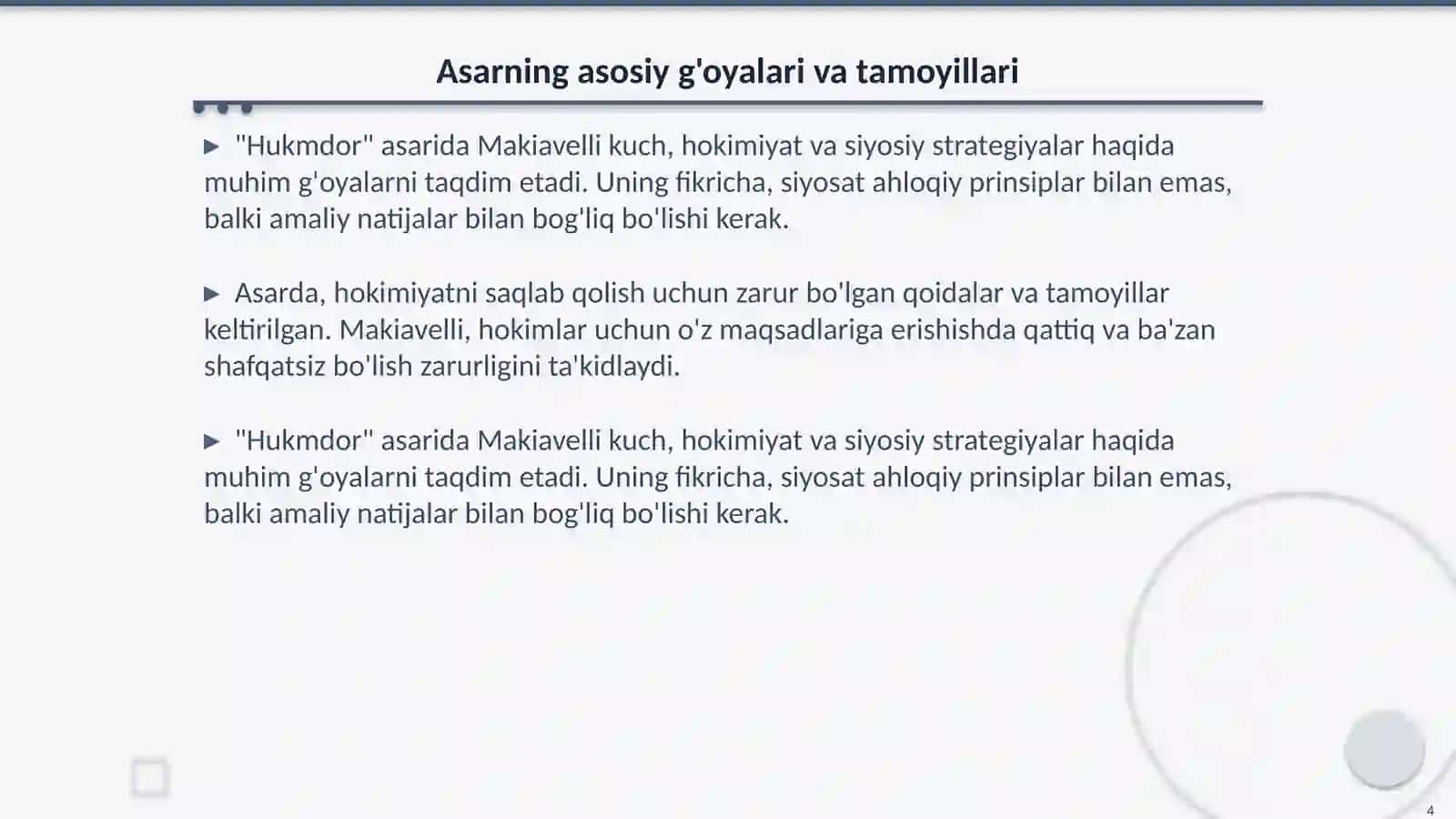 Makivelli "Hukmdor" asari 4