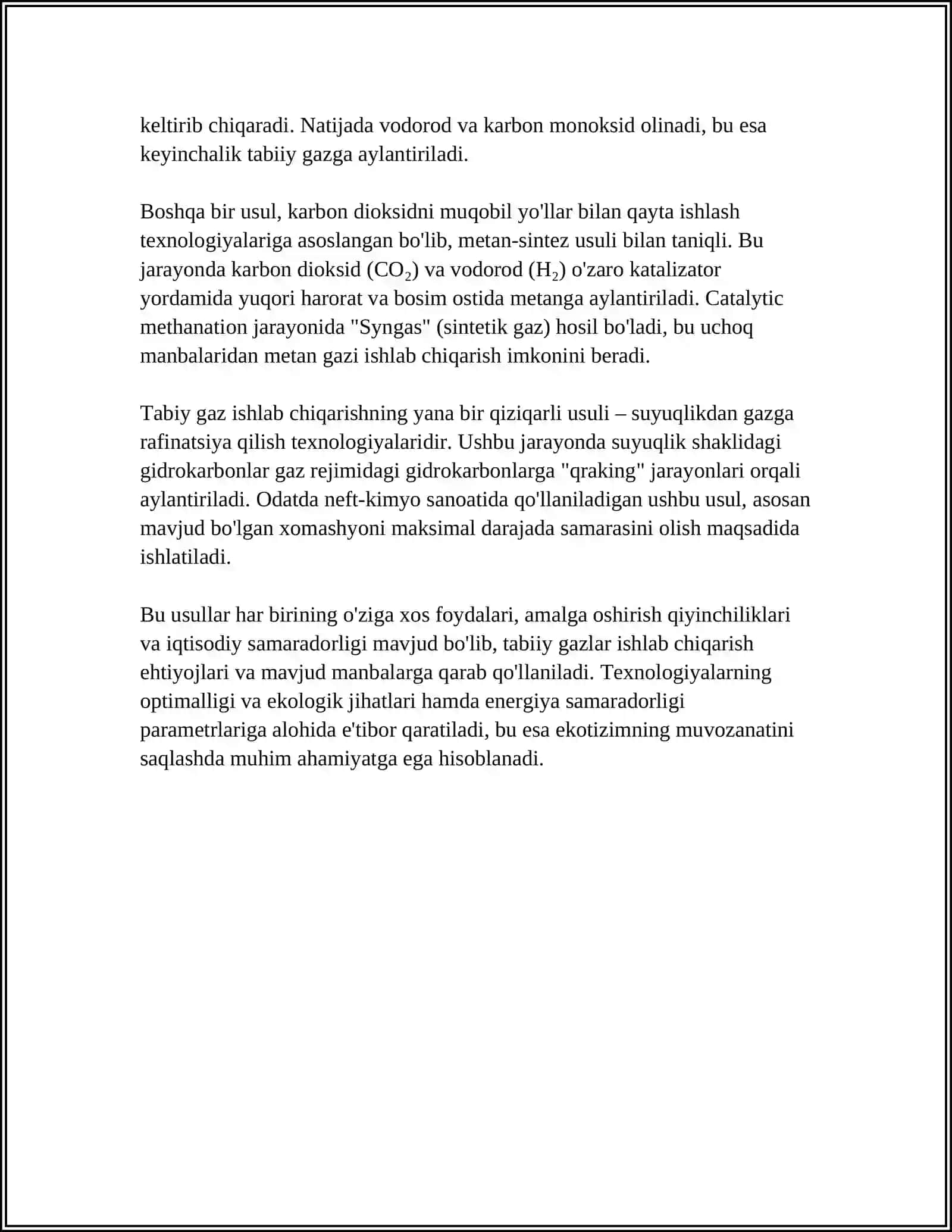 TABIIY GAZLARNI KIMYOVIY USULDA TAYYORLASHNING ISHLAP CHIQARISHDA QOʻLLANILISHI VA KAMCHILIKLAR 4