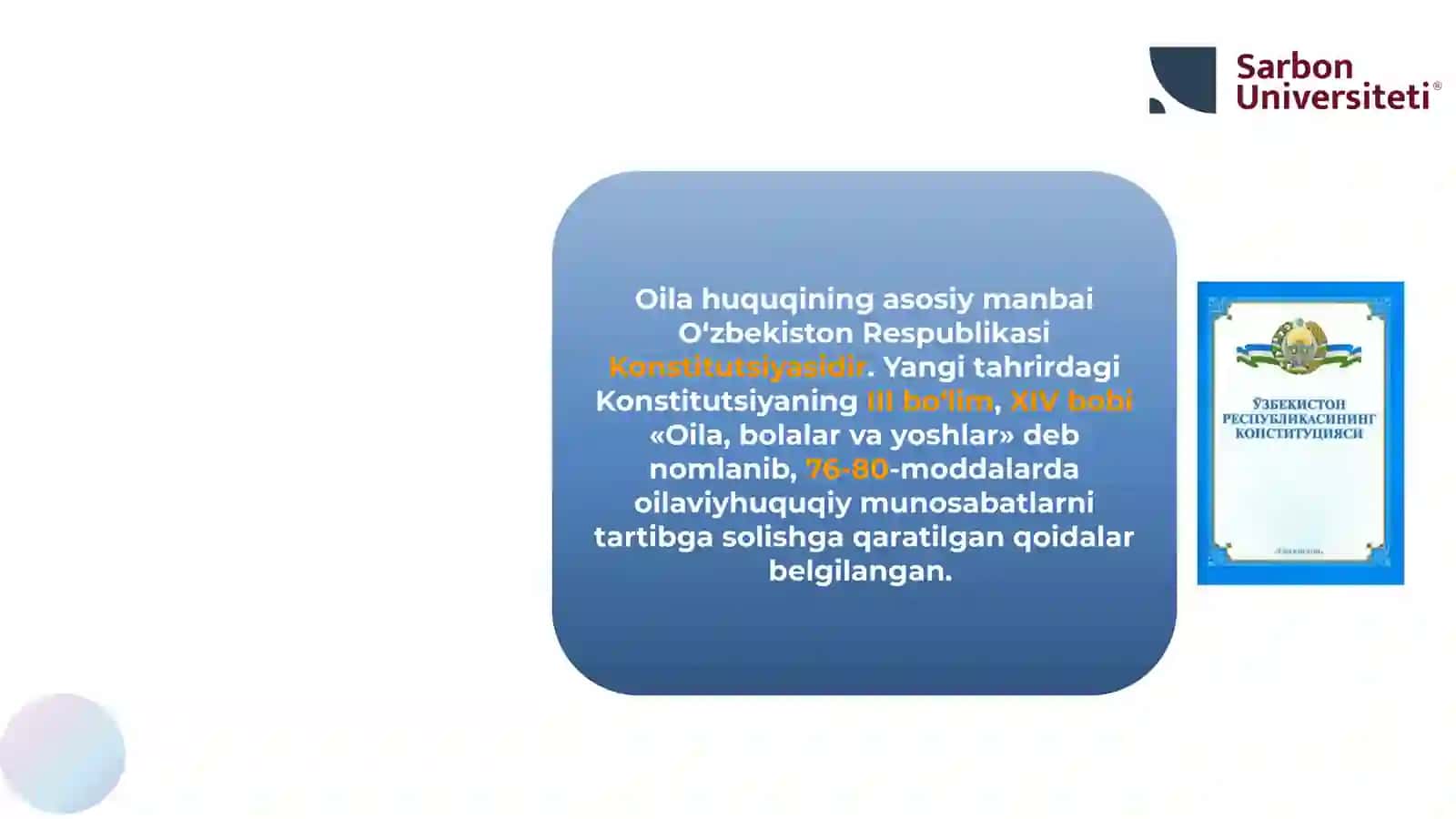 Oila,yoshlar va bolalar huquqlarining konstitutsiyaviy muhofazasi 4