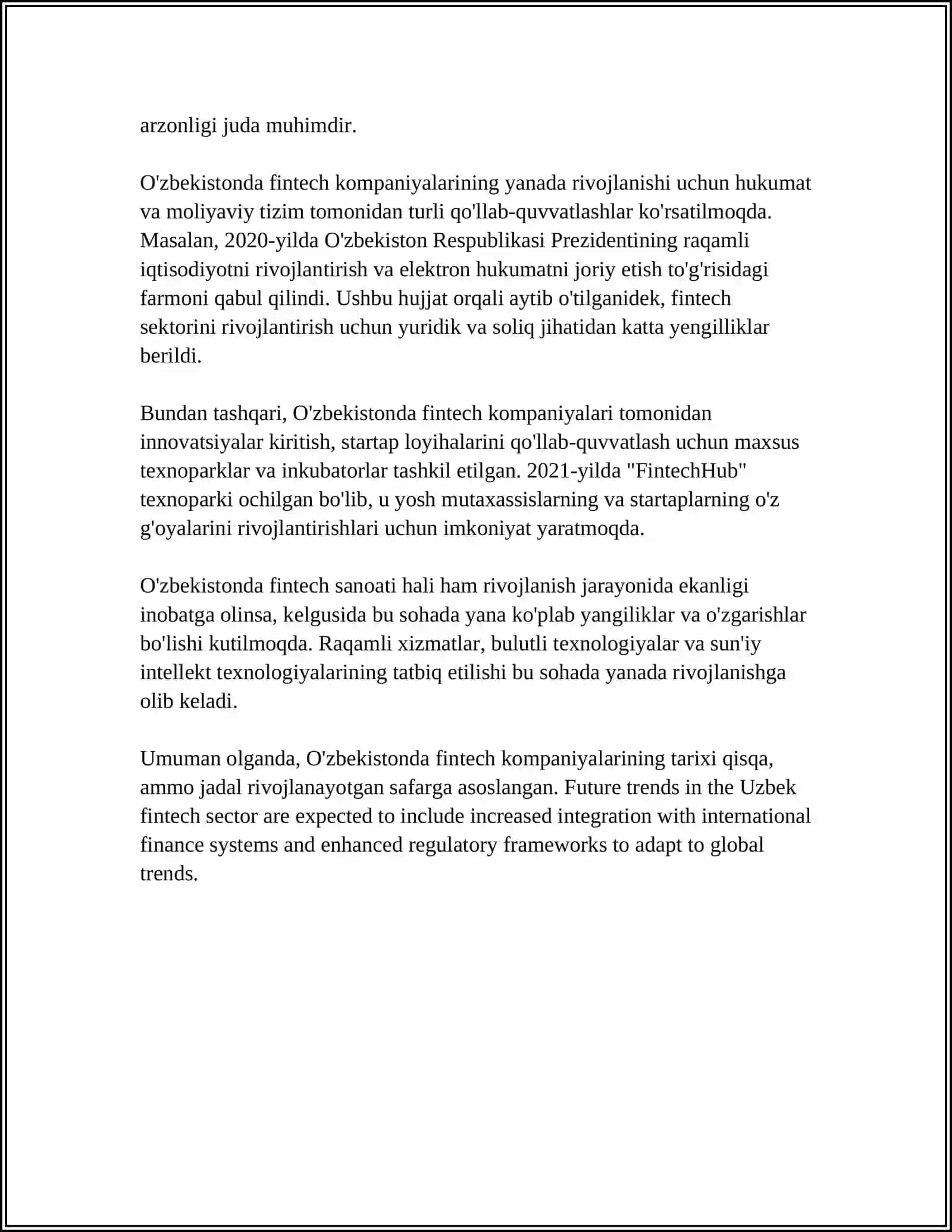 O'ZBEKISTONDA FINTECH KOMPANIYALARINING RIVOJLANISHI VA FAOLIYAT PRINTSIPI 4