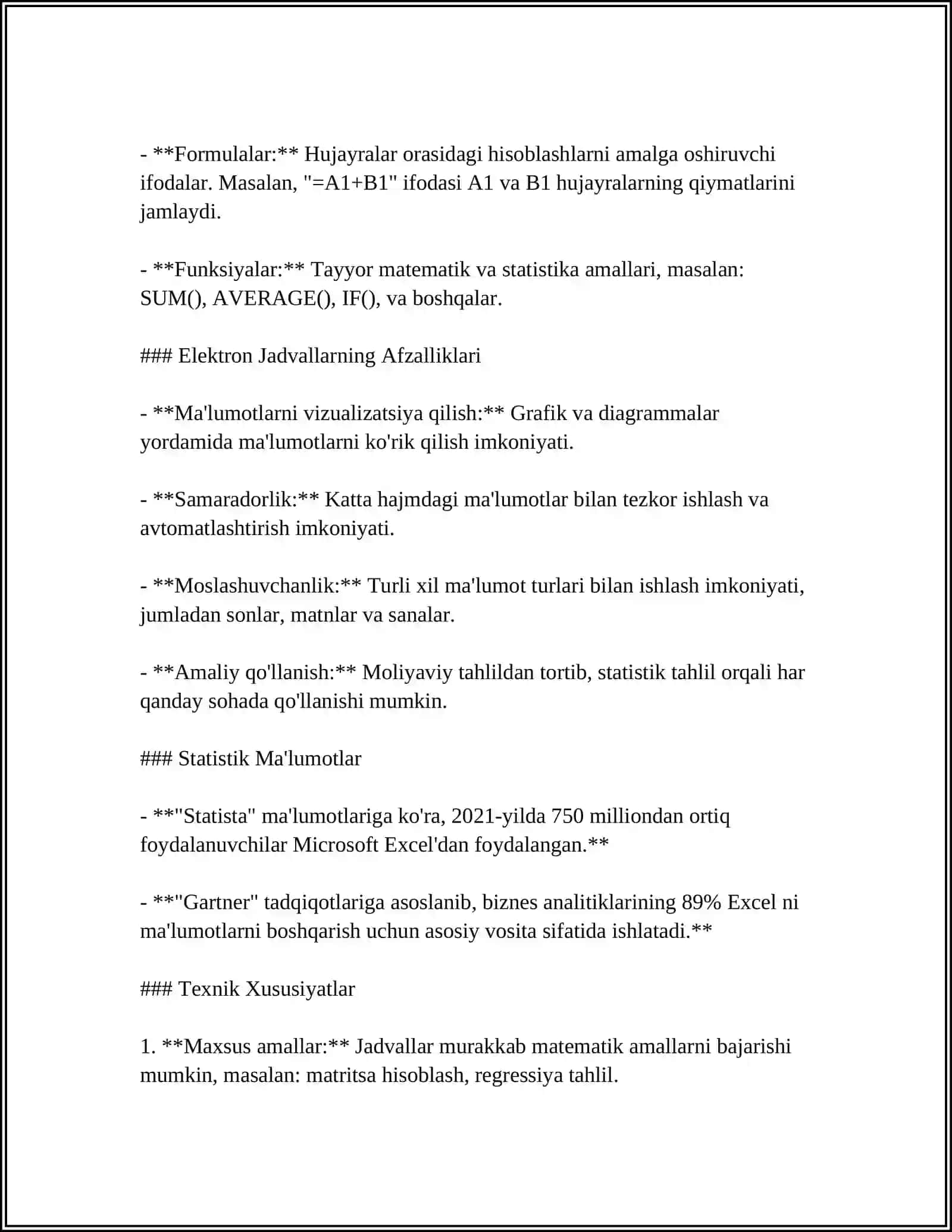 ELEKTRON JADVALLARNING TASNIFI VA UNING SOHADA QO'LLANILISHINING AFZALLIKLARI 4