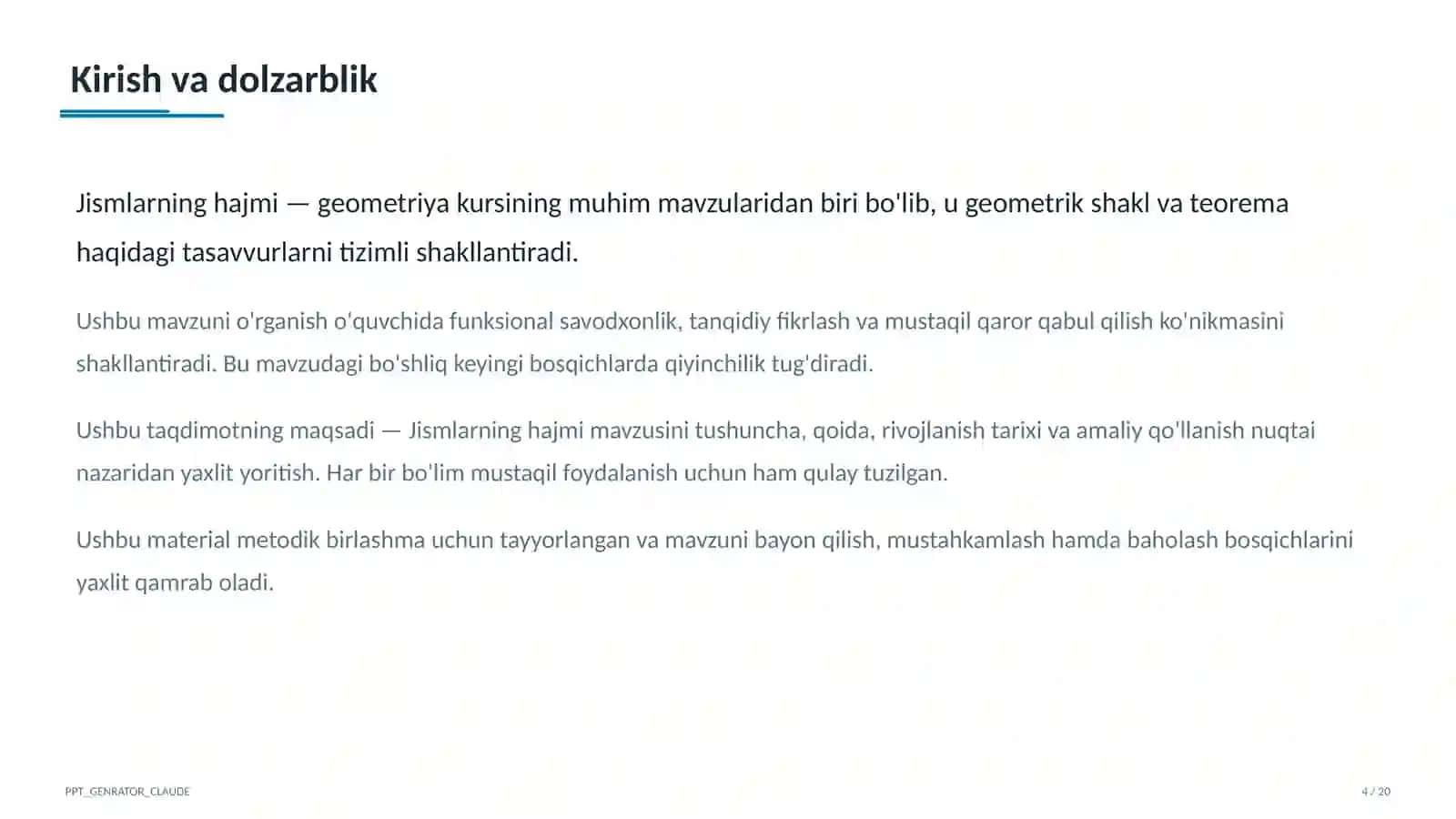 Jismlarning hajmi (11-sinf) 4