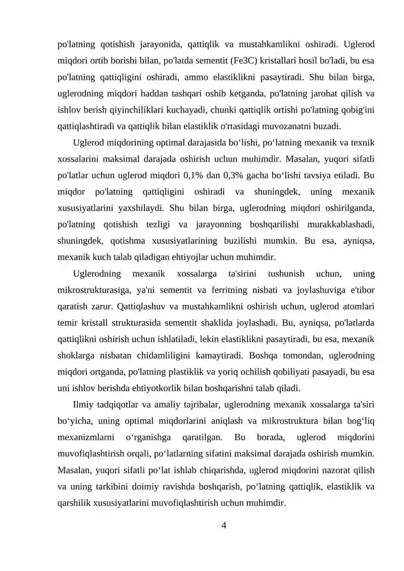PO'LATLARNING XOSSALARIGA C, SI, MN, S VA P ELEMENTLARNING TA'SIRI 4