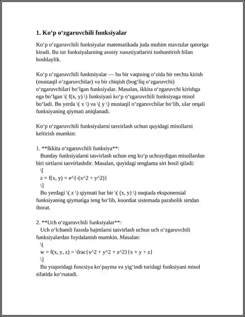 KOʻP OʻZGARUVCHILI FUNKSIYA BIRINCHI TARTIBLI DIFFERENSIALNING GEOMETRIK MAʼNOSI 4