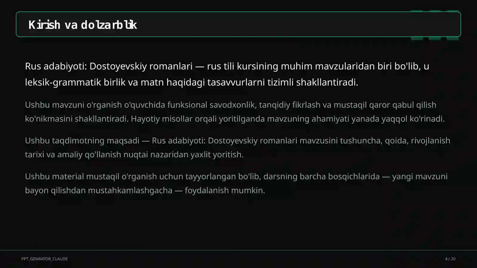 Rus adabiyoti: Dostoyevskiy romanlari (11-sinf) 4