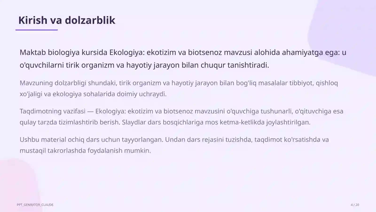 Ekologiya: ekotizim va biotsenoz (10-sinf) 4