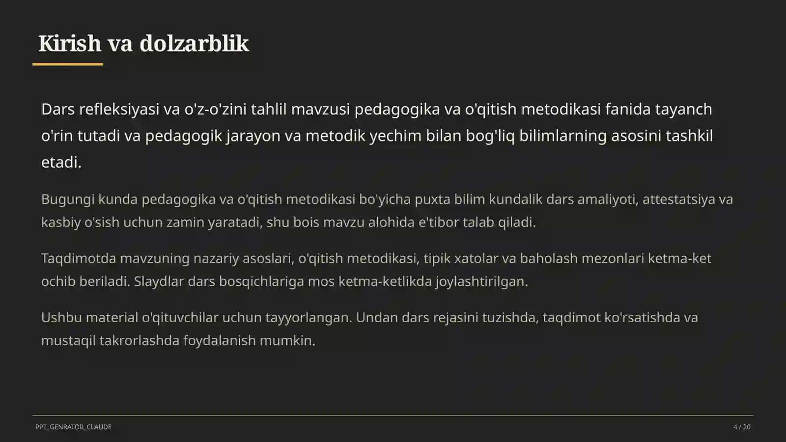 Dars refleksiyasi va o'z-o'zini tahlil 4
