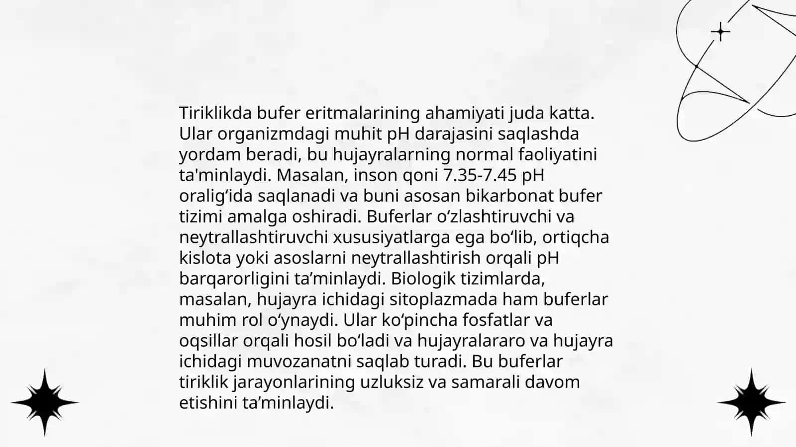 Elektrolit eritmalardagi pH ning qiymati, bufer eritmalarning tirik organizmdagi roli 4