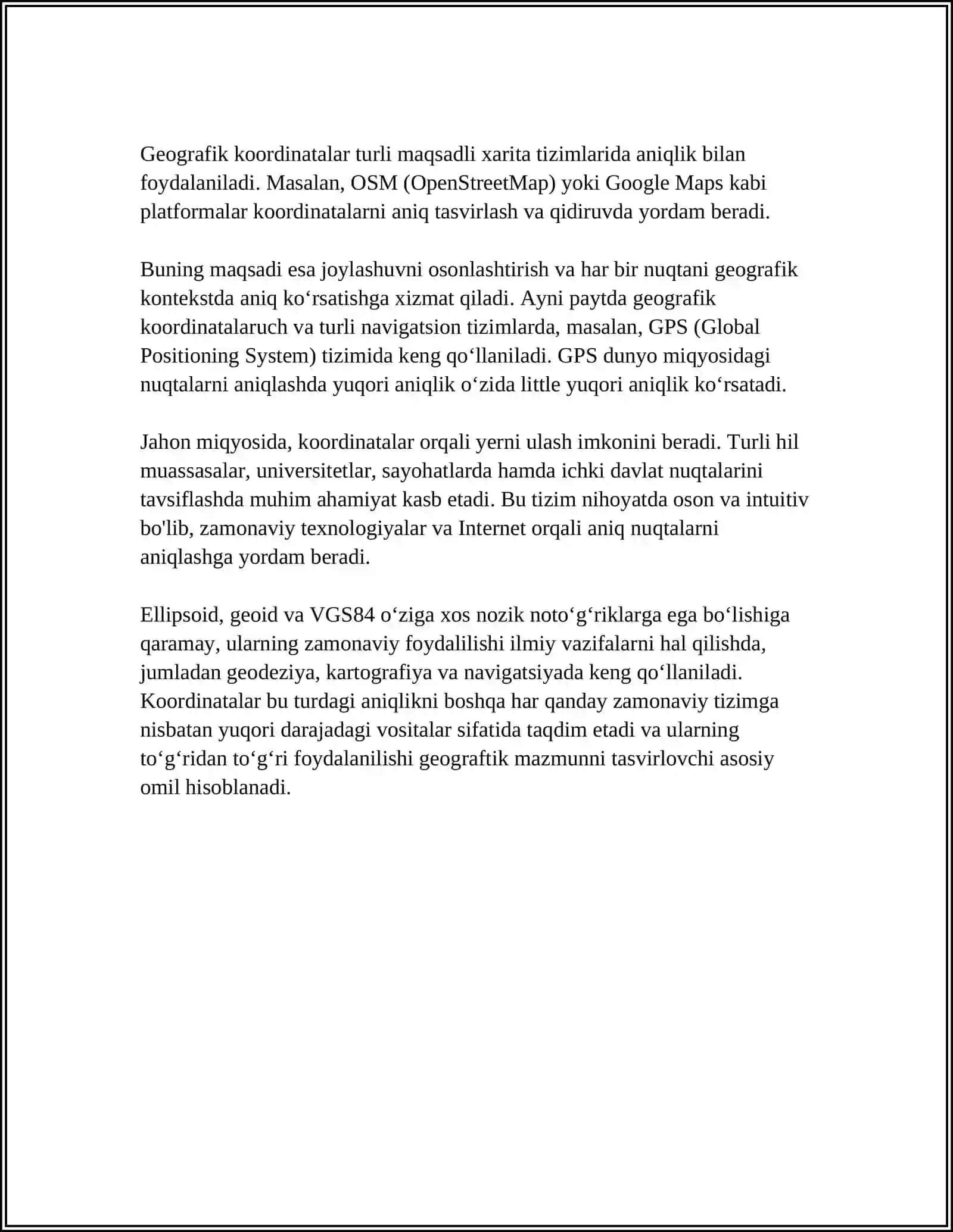 JOY PLANI VA GEOGRAFIK KOORDINATALAR TIZIMI, ORIYENTIRLASH, ORIYENTIRLASH BURCHAKLARINI O‘RGANISH 4