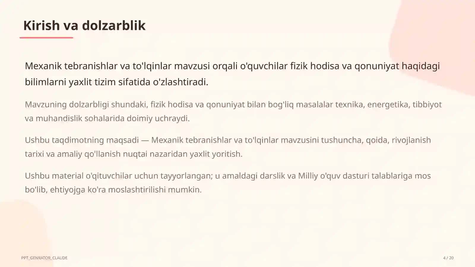 Mexanik tebranishlar va to'lqinlar (9-sinf) 4
