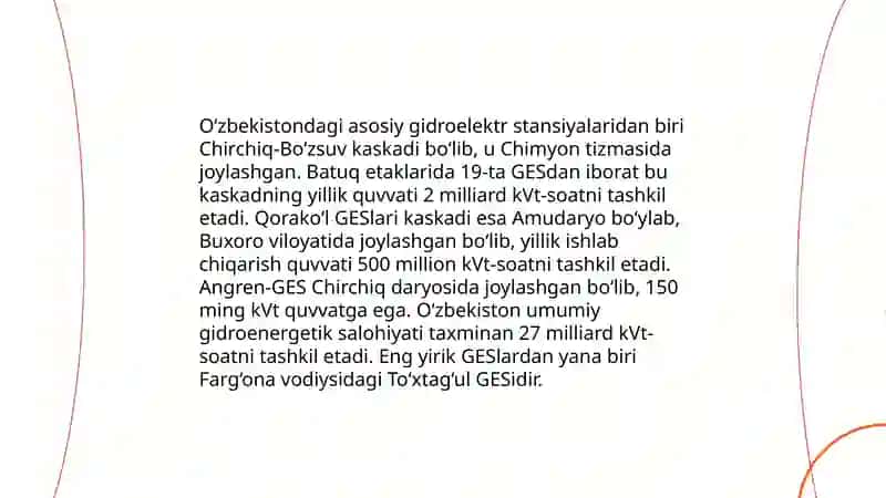 Ozbekistonda gidroenergetikaning rivojlanishi 4