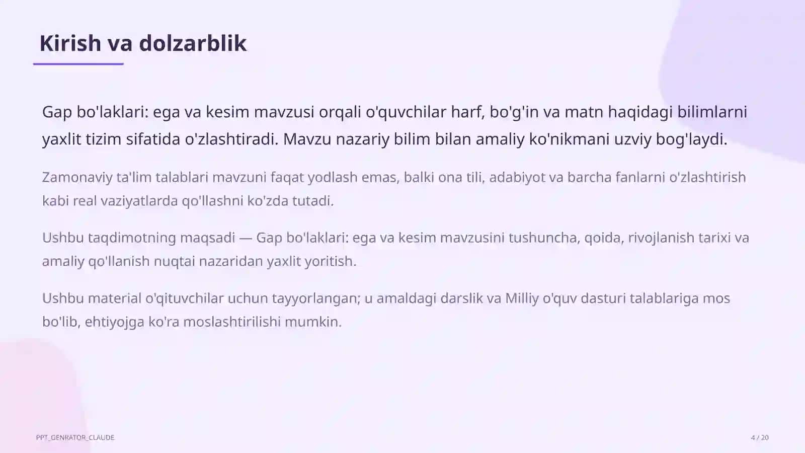 Dars rejasi 4